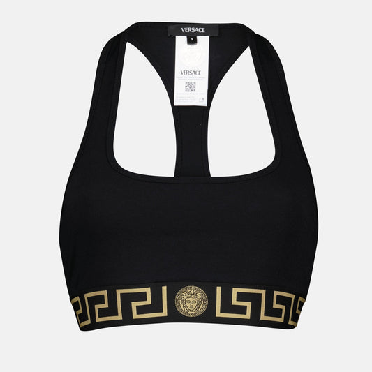 Versace brassiere, Medusa Greca, luxury lingerie, black brassiere, elegant underwear