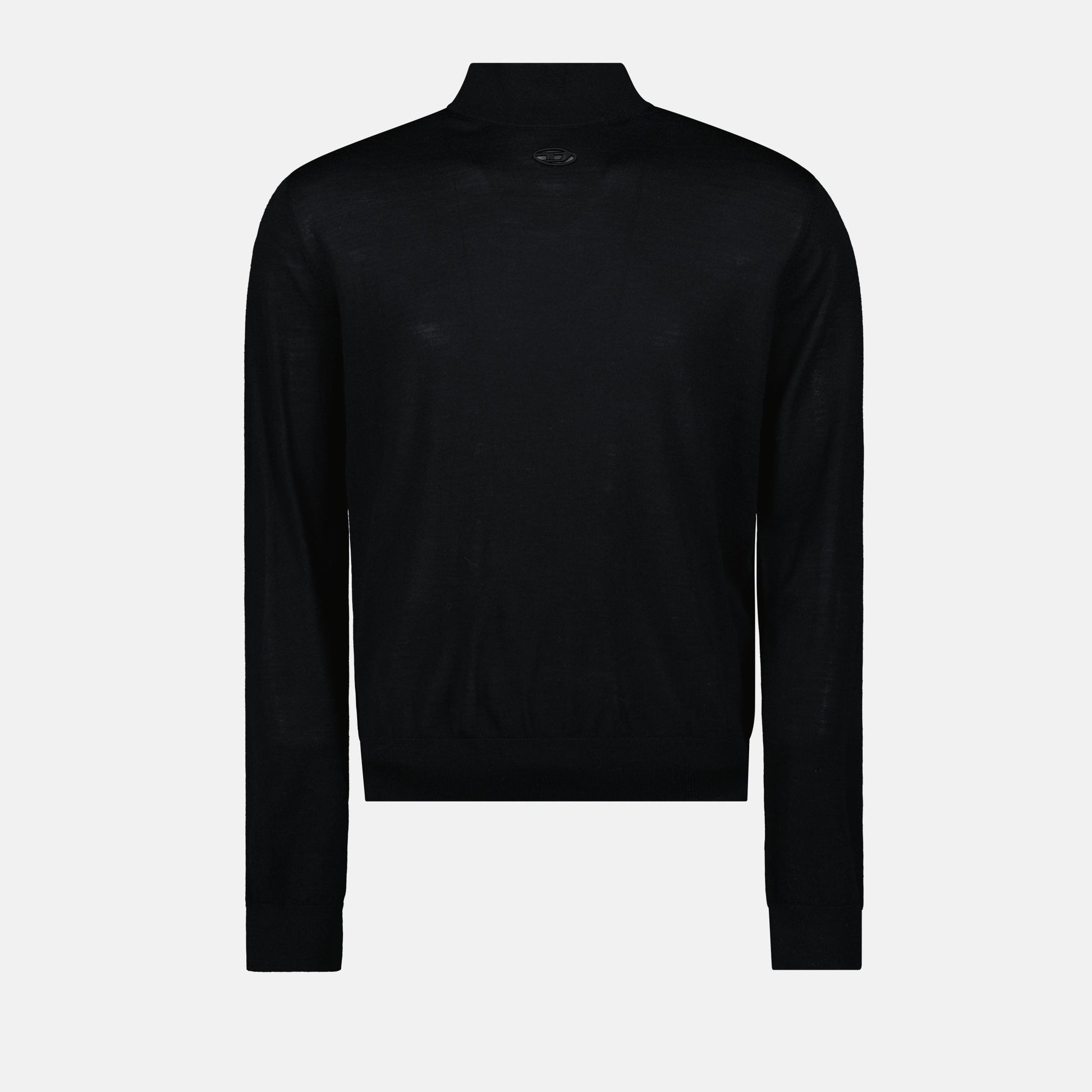 black wool turtleneck, Diesel sweater, embroidered logo, Autumn-Winter collection, men's fashion