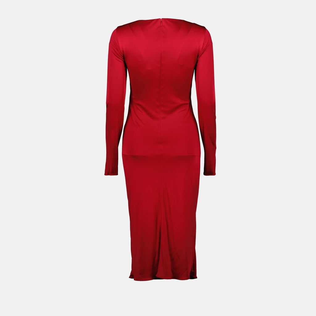 cocktail dress, red evening gown, Versace dress, women's fashion, fitted silhouette