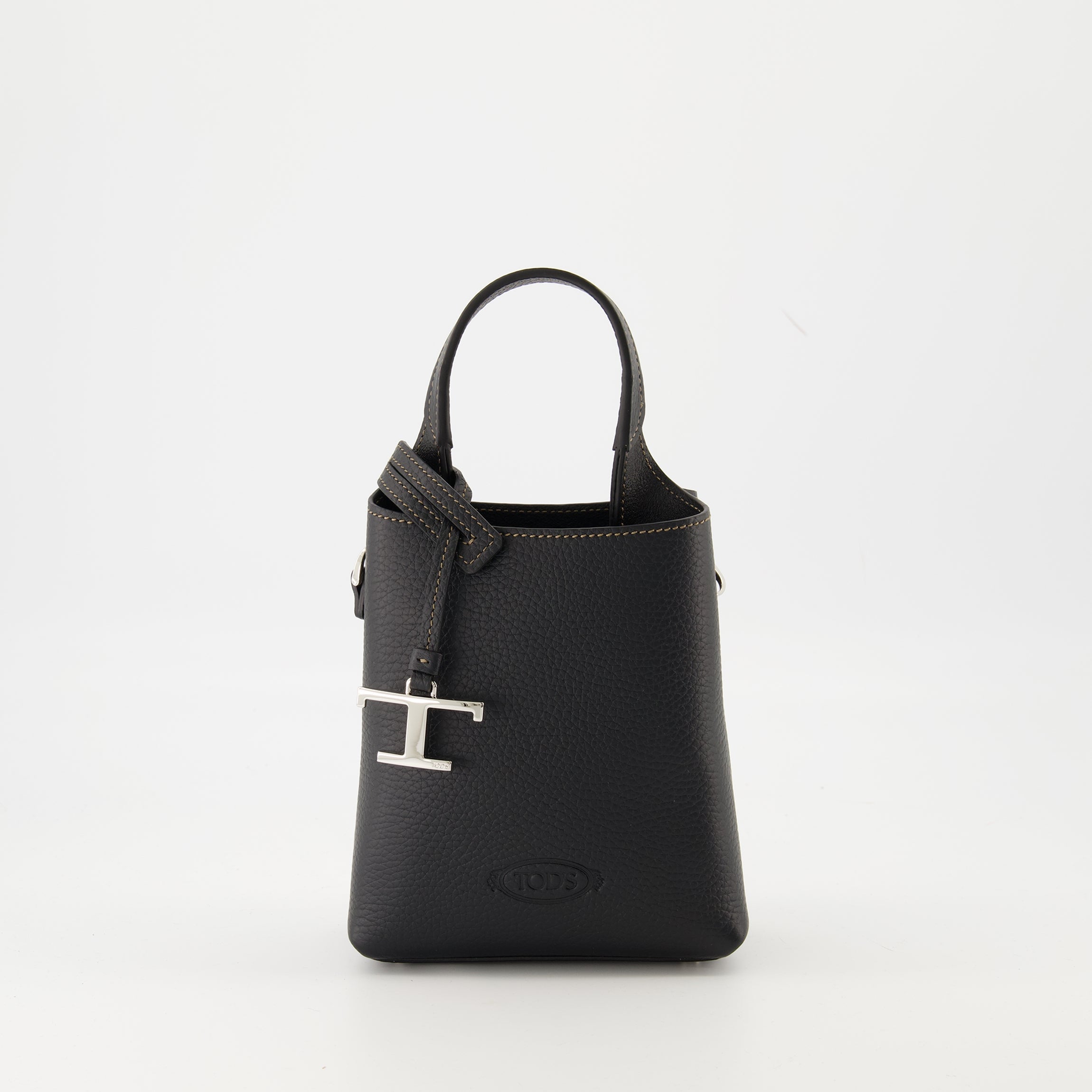 Tod's bucket bag, black leather bag, luxury handbag, calf leather accessory, designer bag