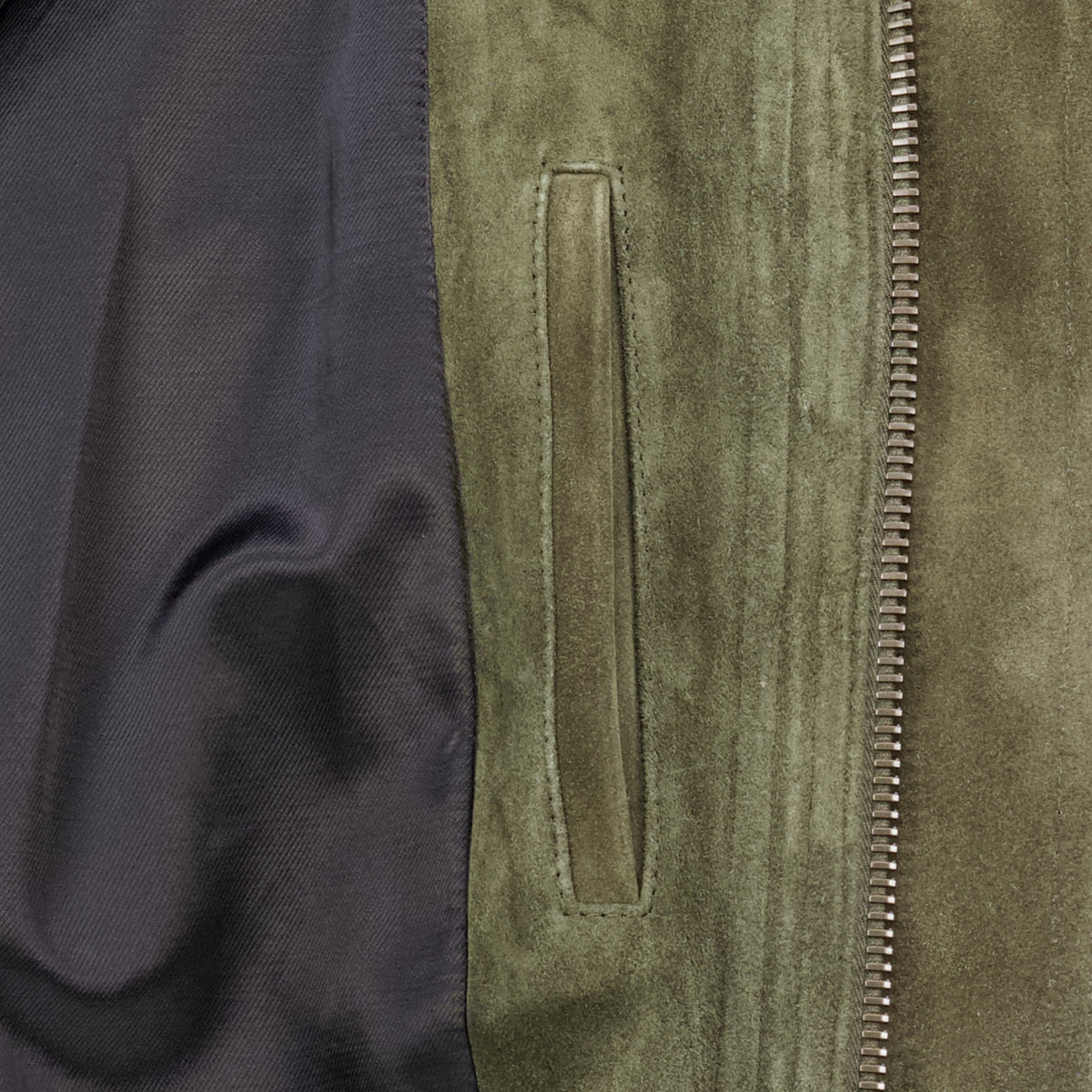 Khaki Suede Leather Bomber Jacket