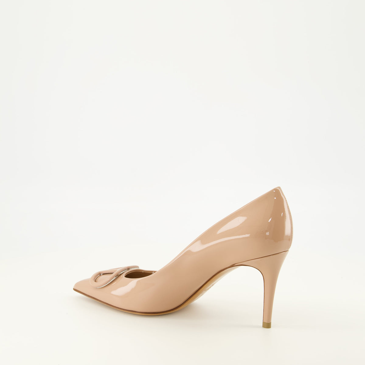 Beige Patent Leather VLogo Pumps