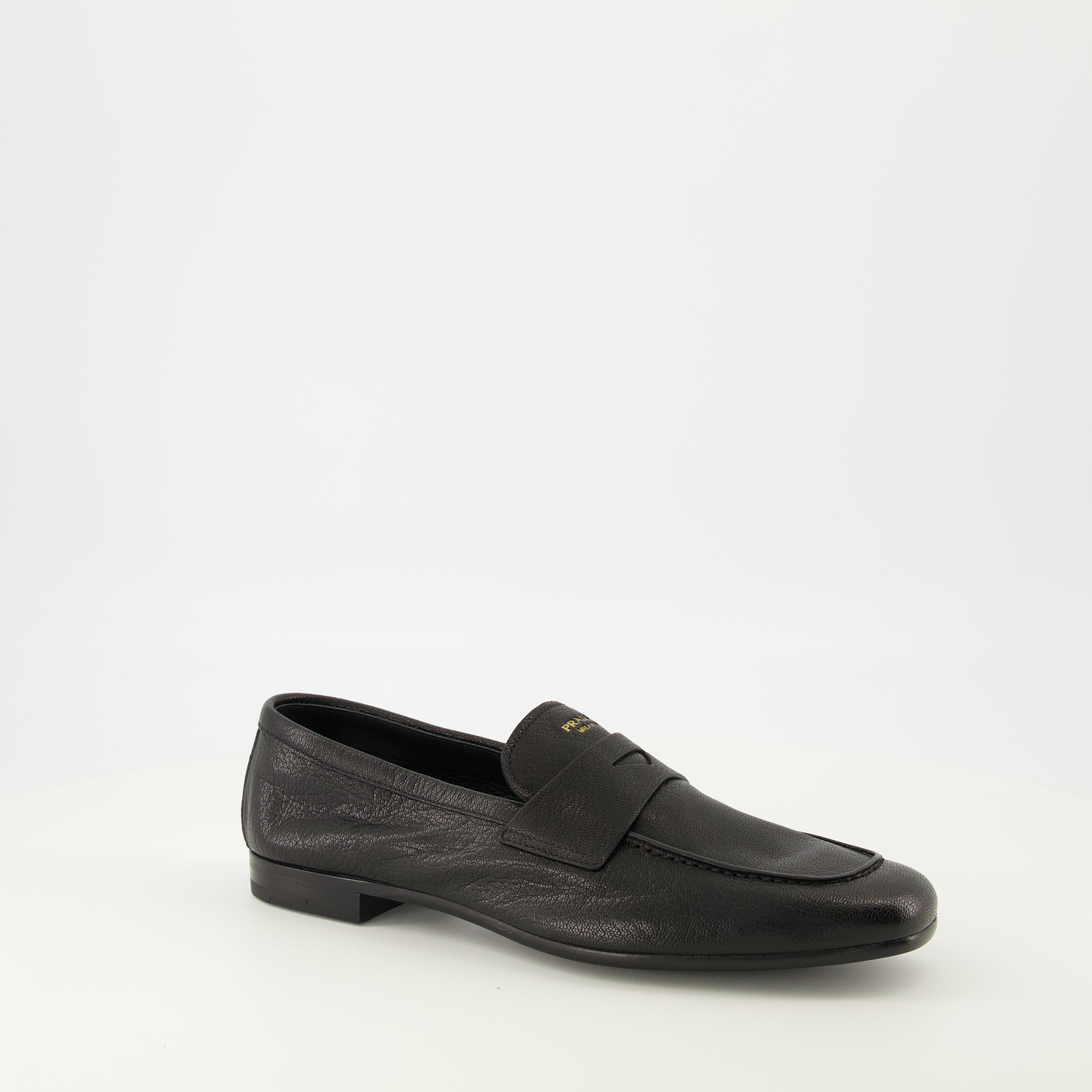 Prada moccasins, black leather shoes, designer footwear, luxury shoes, goat leather moccasins