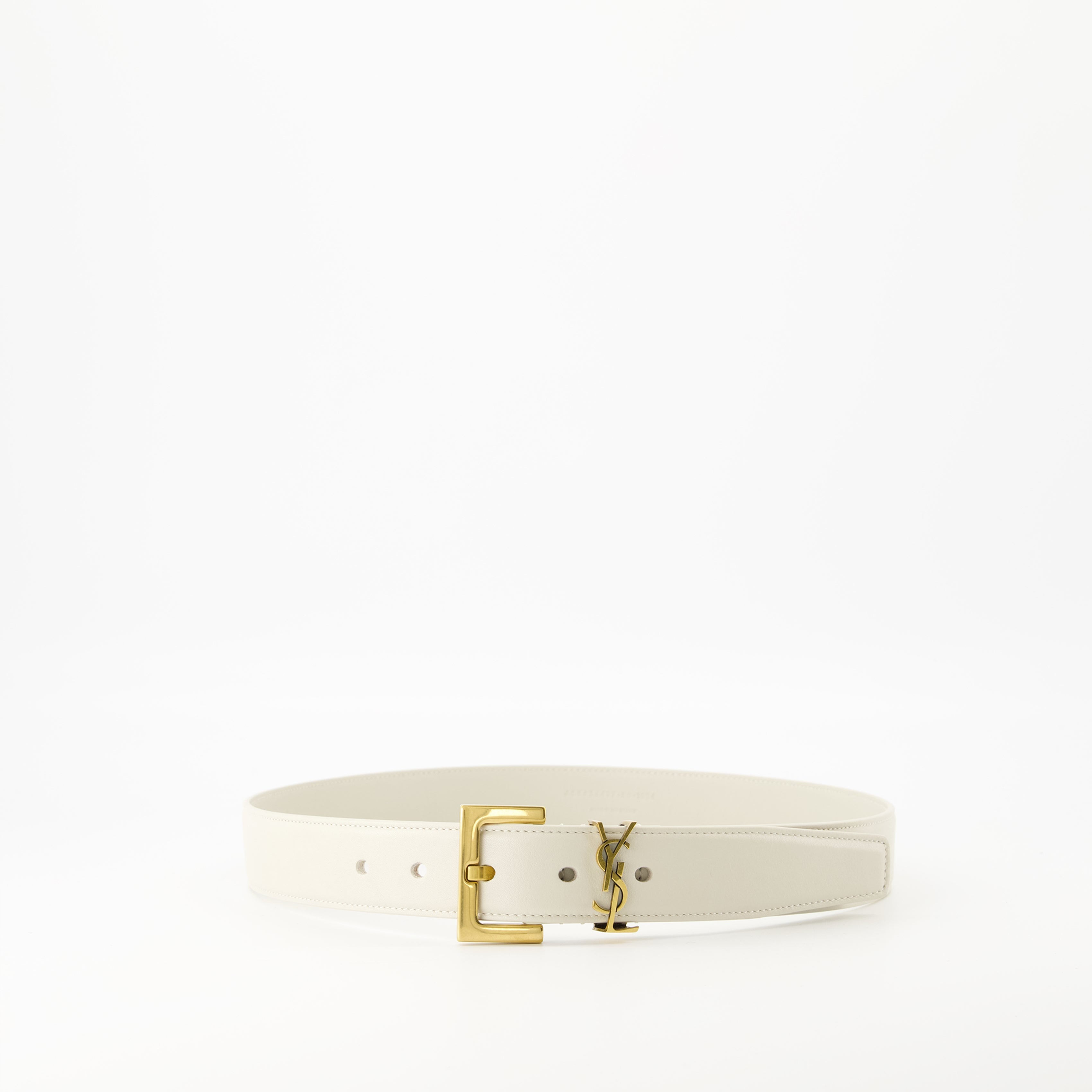 white belt, Cssandre belt, calfskin belt, designer accessories, Saint Laurent