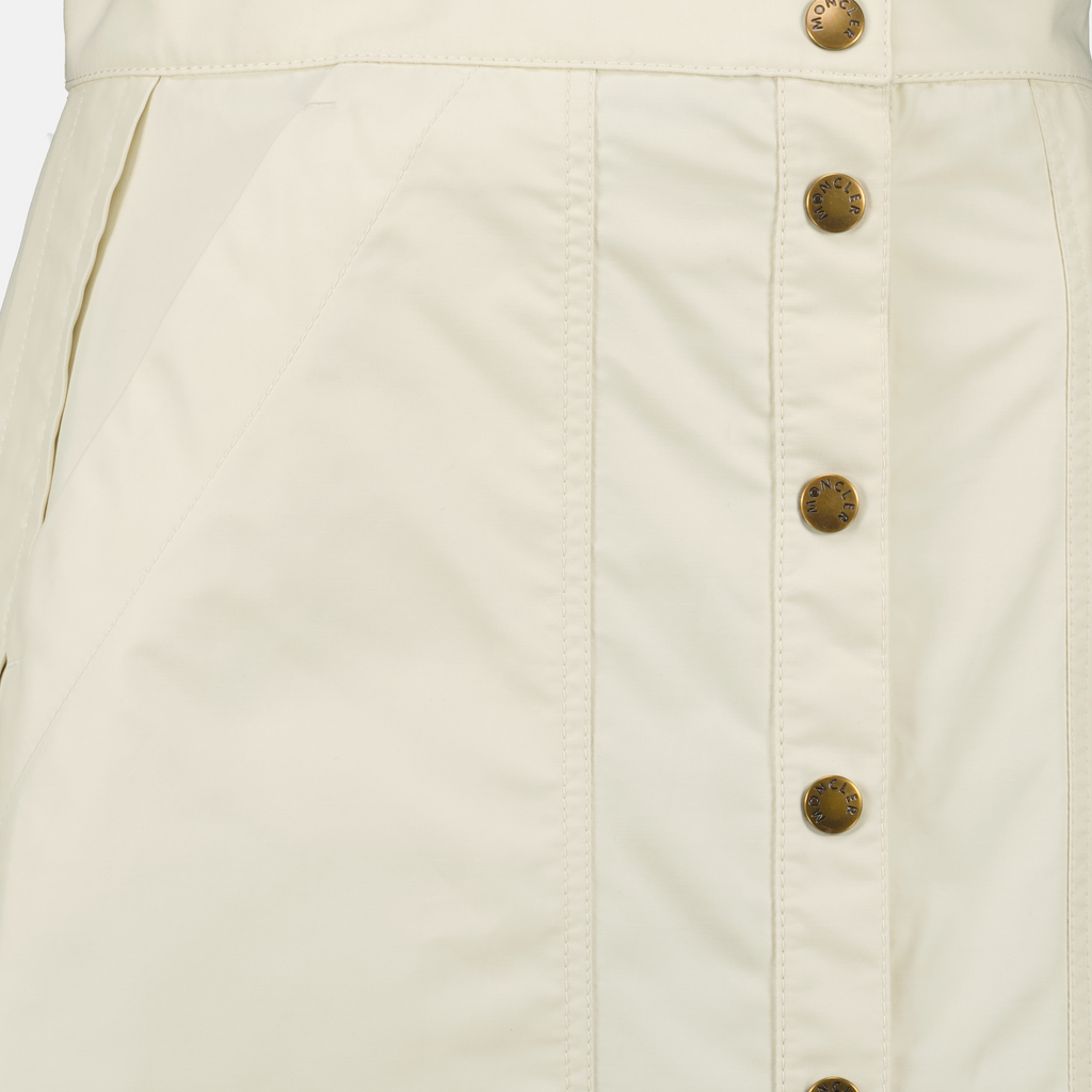 beige skirt, Moncler fashion, midi length skirt, women's wear, technical fabric skirt