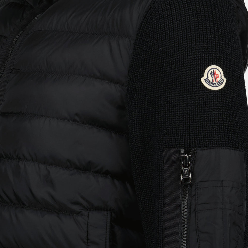 Moncler cardigan, zipped cardigan, black cardigan, men's outerwear, wool and nylon blend