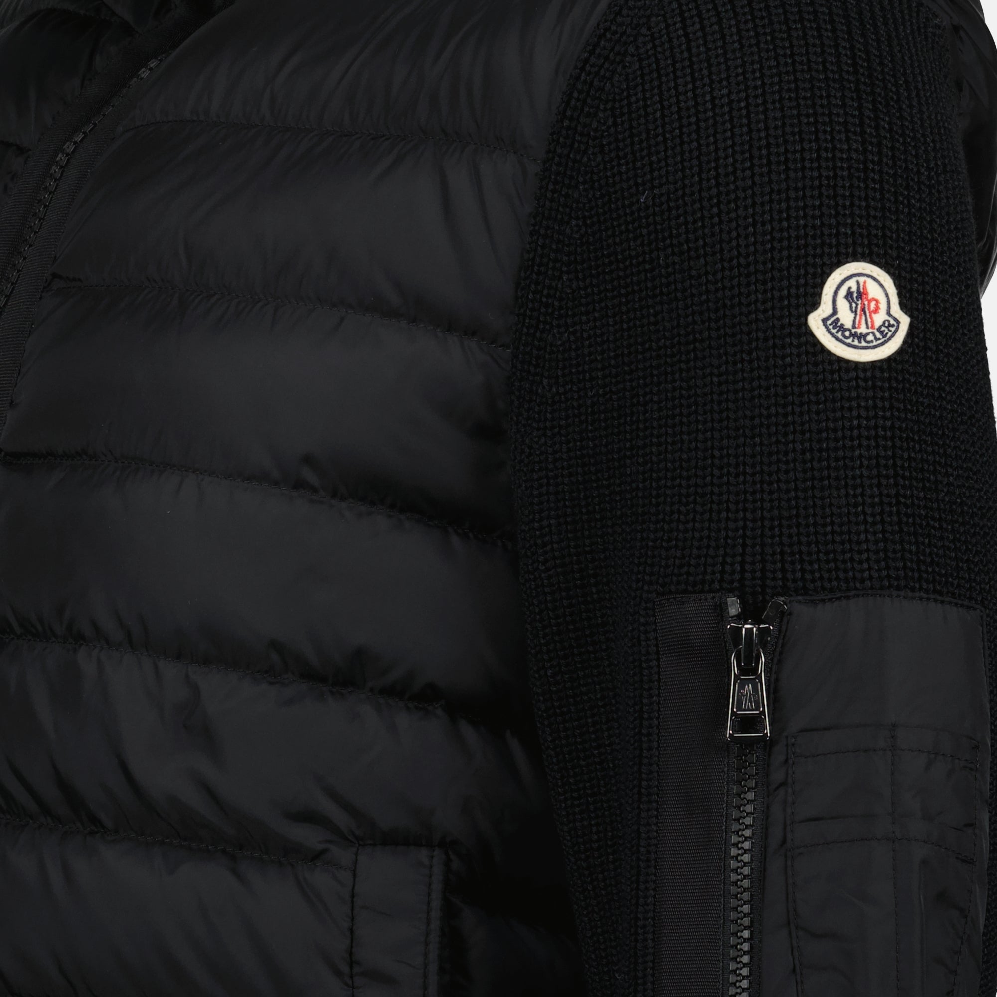 Moncler cardigan, zipped cardigan, black cardigan, men's outerwear, wool and nylon blend