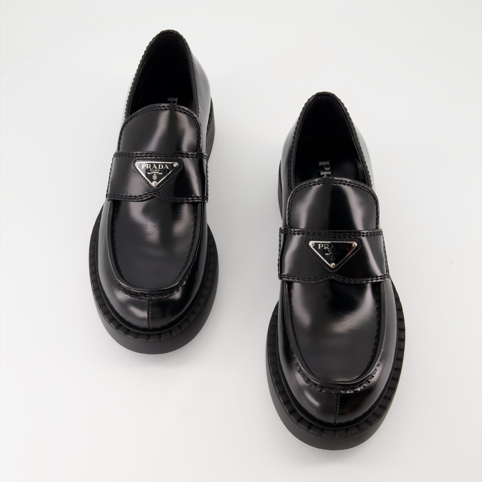 Prada moccasins, luxury leather shoes, black mocassins, designer footwear, Autumn-Winter collection