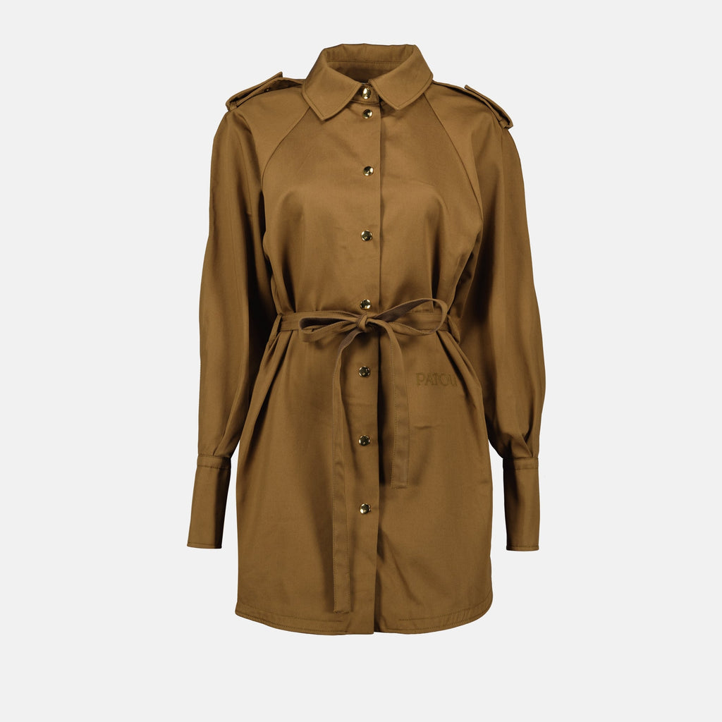brown shirt dress, Patou dress, cotton gabardine dress, midi dress, women's fashion