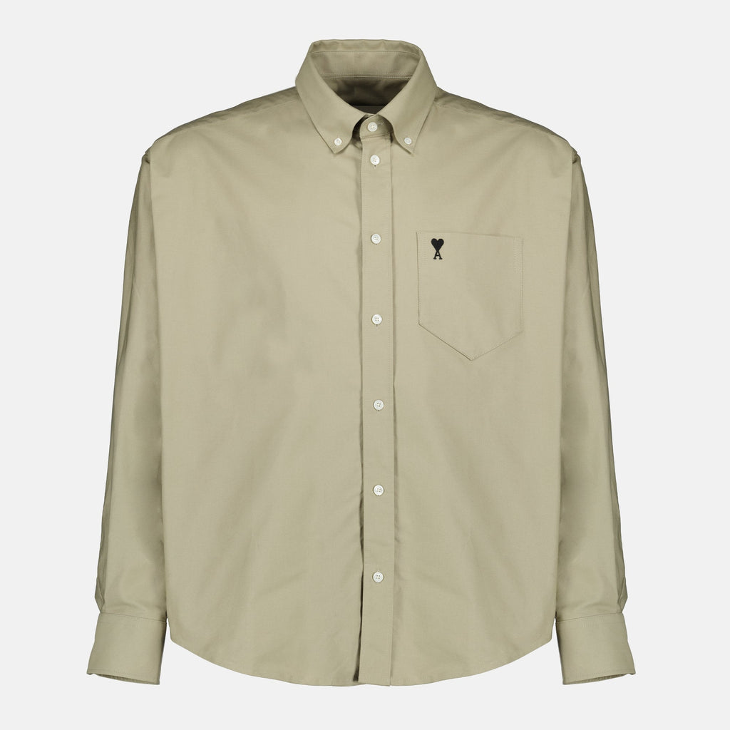 Image of Boxy Shirt Ami de Cœur Beige by Ami PARIS for Men - Season Spring-Summer 2026 - Front View