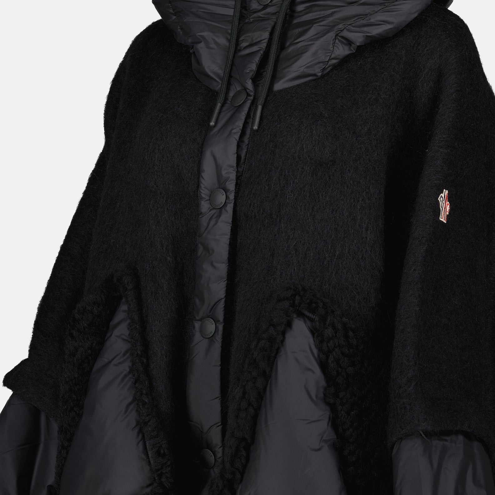 Moncler cape, wool-alpaca cape, adjustable hood, high collar, Grenoble style