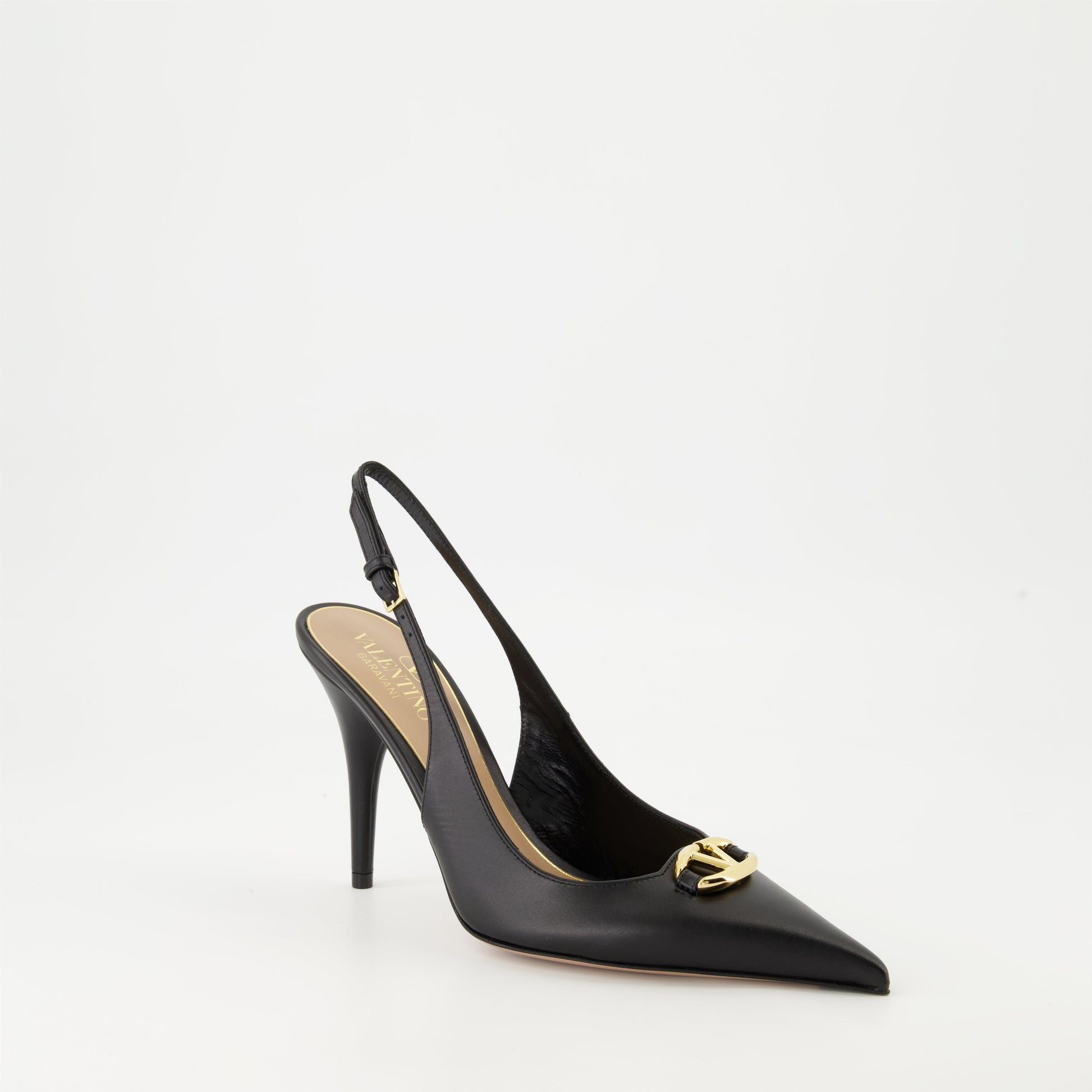 VLogo pumps, Valentino Garavani, black leather pumps, luxury shoes, designer heels