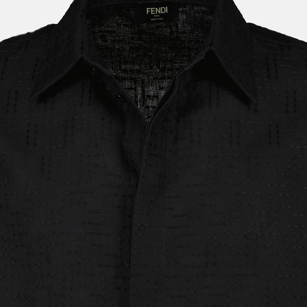 black linen shirt, Fendi, classic collar shirt, short sleeve shirt, men's fashion