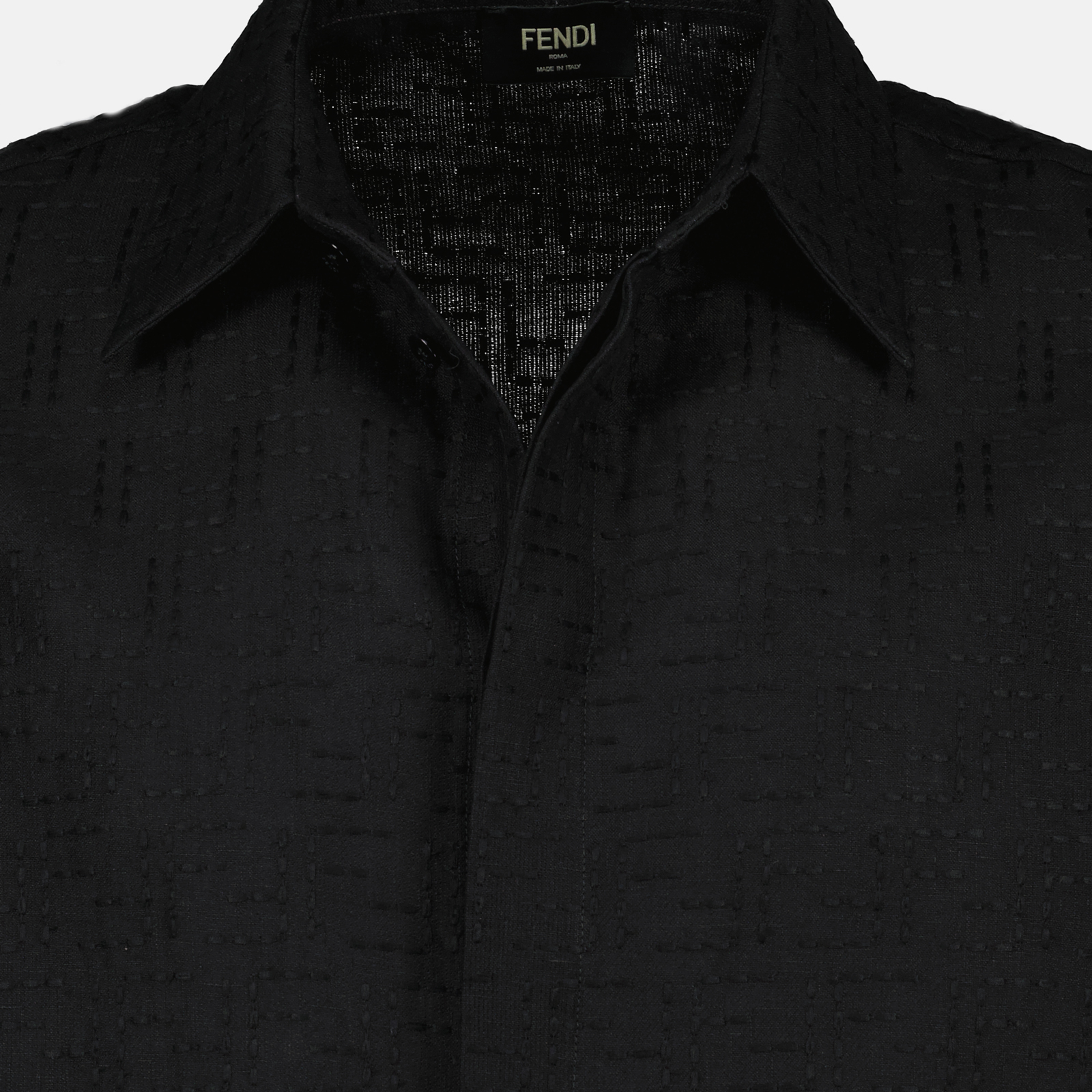 black linen shirt, Fendi, classic collar shirt, short sleeve shirt, men's fashion