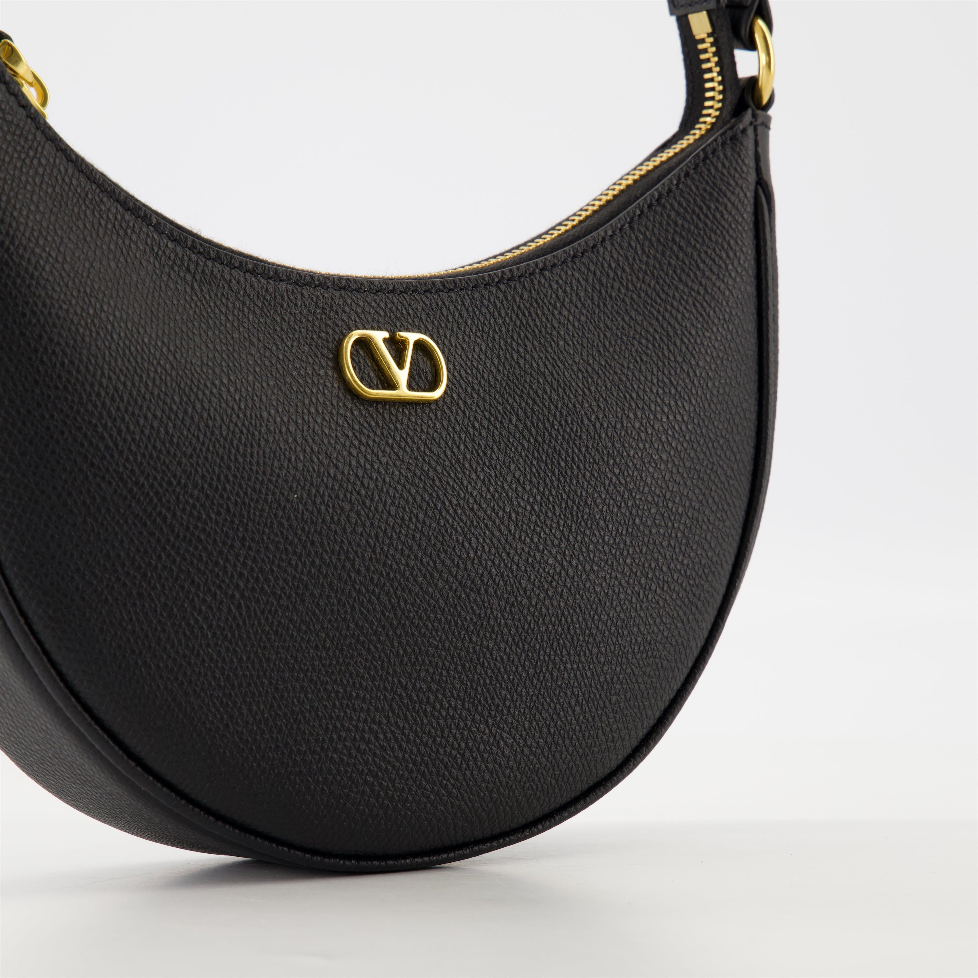 Mini Hobo Bag, VLogo Bag, Valentino Accessories, Black Leather Bag, Designer Handbag