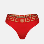 Image of Greca Red Bikini Bottoms by Versace for Women - Season Autumn-Winter 2024 - Front View