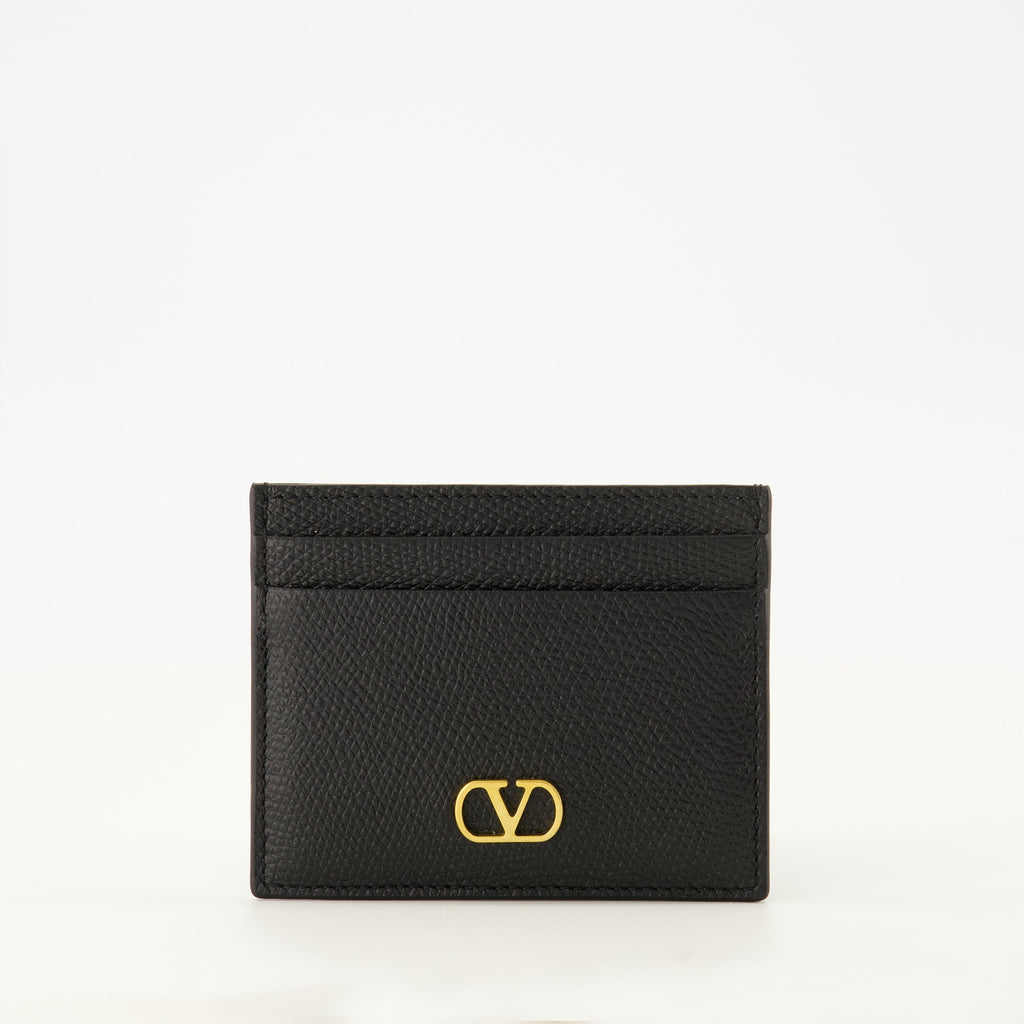 Valentino VLogo card holder, black leather card holder, luxury accessories, smooth calfskin card holder, designer cardholder