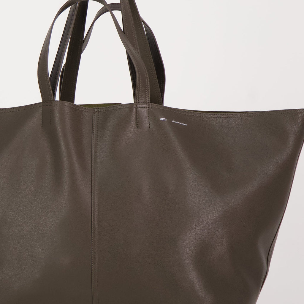 brown tote bag, unisex leather bag, AMI Paris tote, designer bag, spring-summer collection 2025