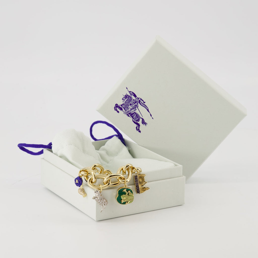 Burberry bracelet, gold-plated jewelry, luxury accessories, charm bracelet, Burberry pendants