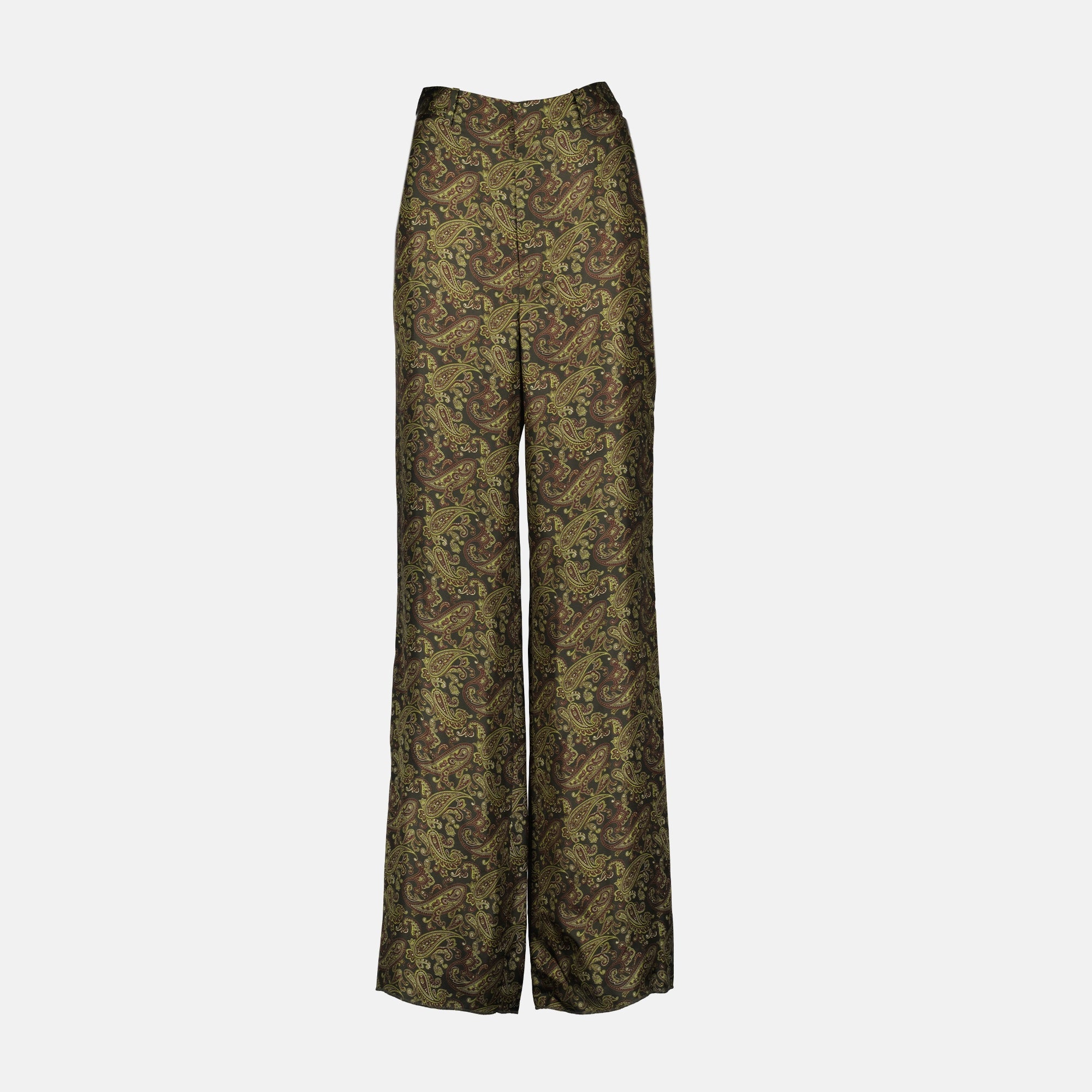 silk trousers, Saint Laurent, printed trousers, high-waisted pants, women's fashion