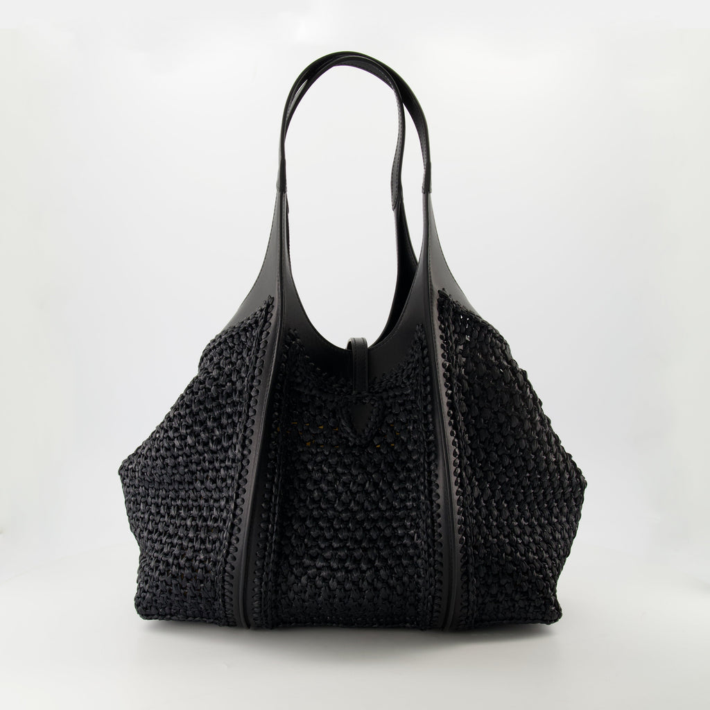 black raffia cabas, T Timeless bag, leather and raffia tote, Tod's accessories, stylish handbags