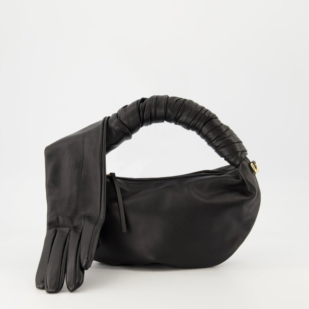 Moschino glove bag, black handbag, zip closure bag, removable chain strap, women's accessories
