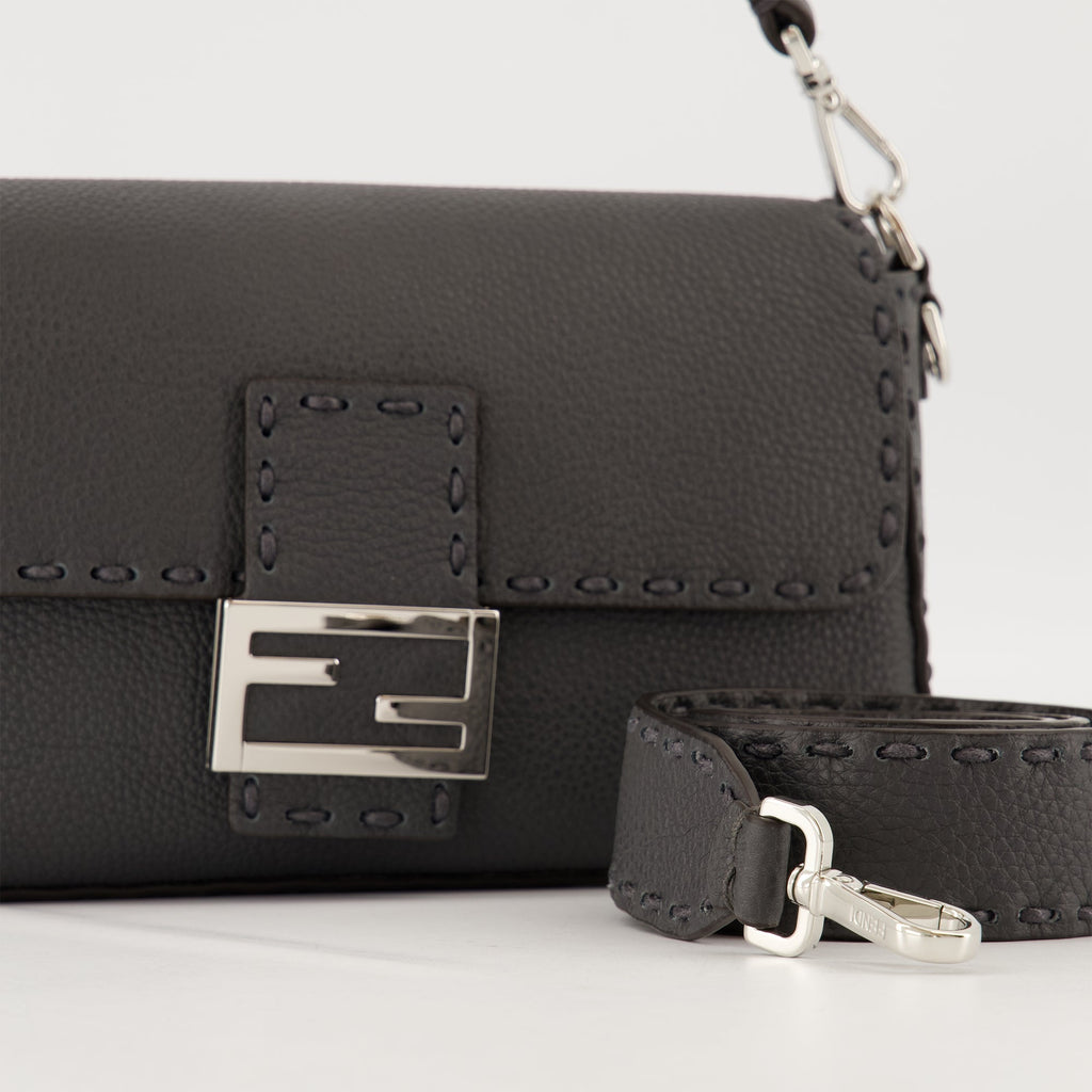 Fendi Baguette Bag, grey leather bag, adjustable strap bag, premium accessories, men's leather accessories
