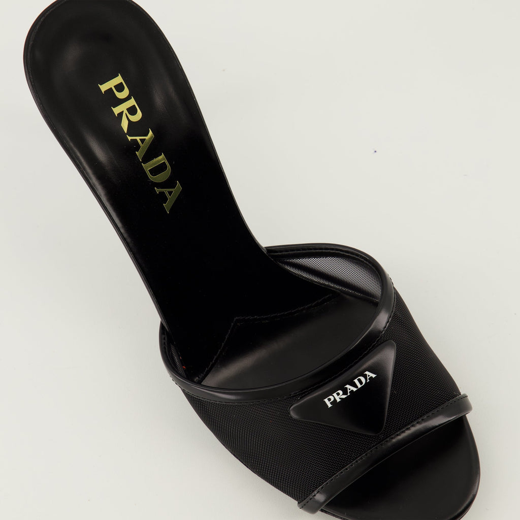 black heeled sandals, Prada footwear, leather sandals, spring summer collection 2026, designer shoes