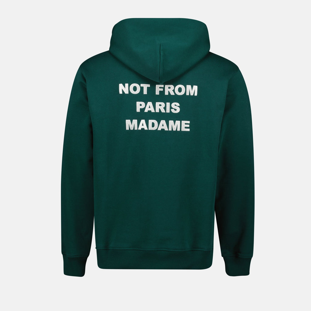Hoodie Verde con Slogan in Cotone