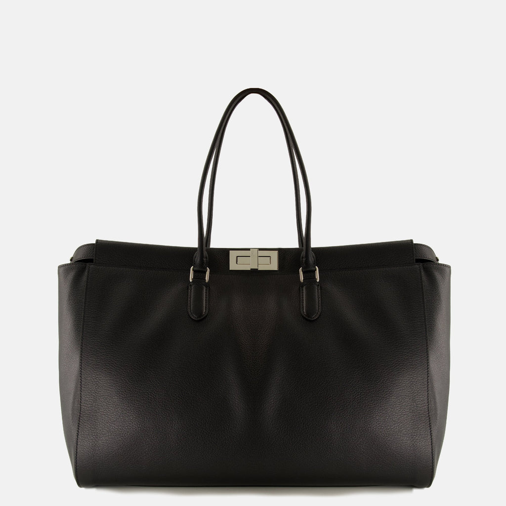Bolsa Peekaboo Grande de Couro Texturizado Preto