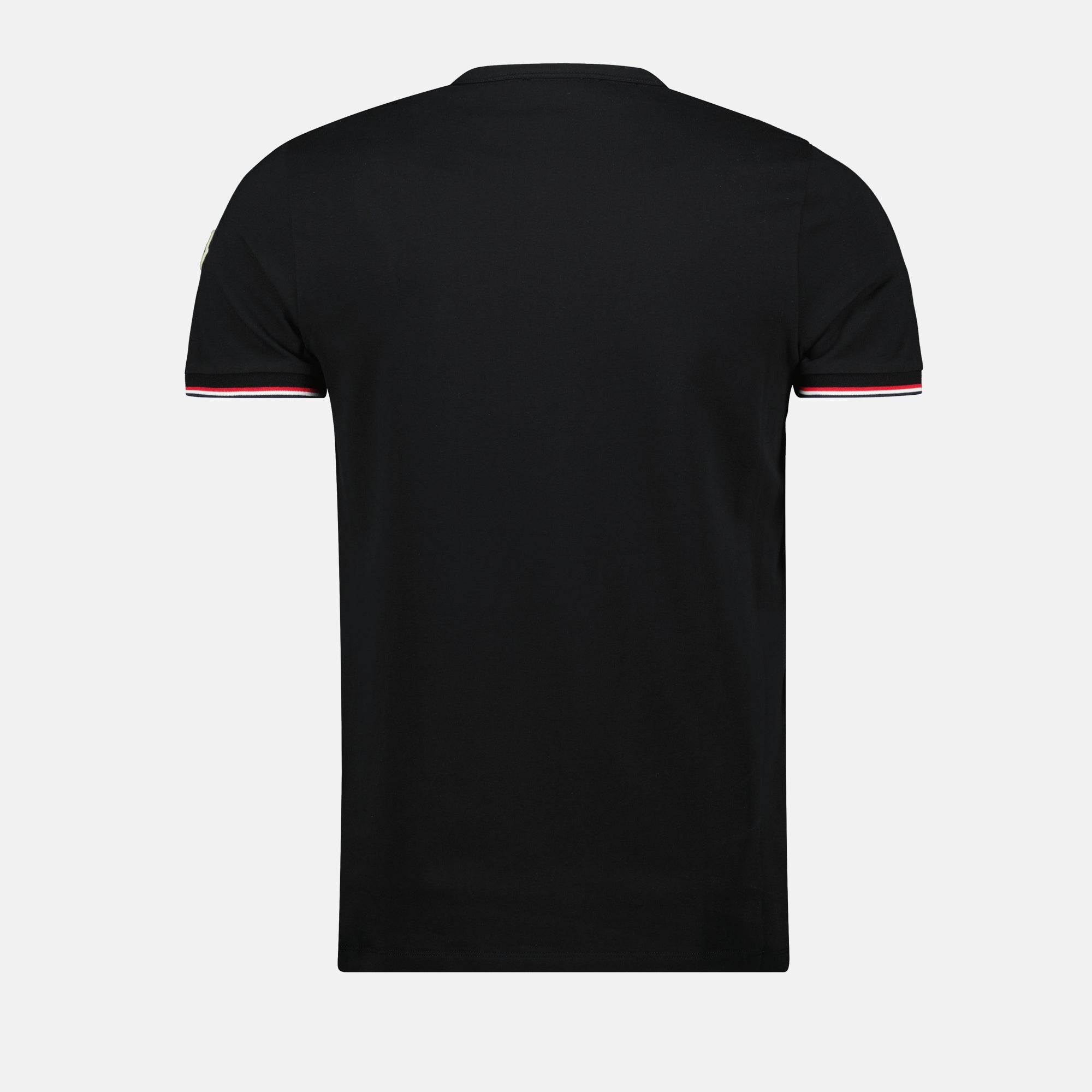 Black T-shirt, Moncler T-shirt, Tricolor edges, Comfortable casual wear, Spring-Summer collection