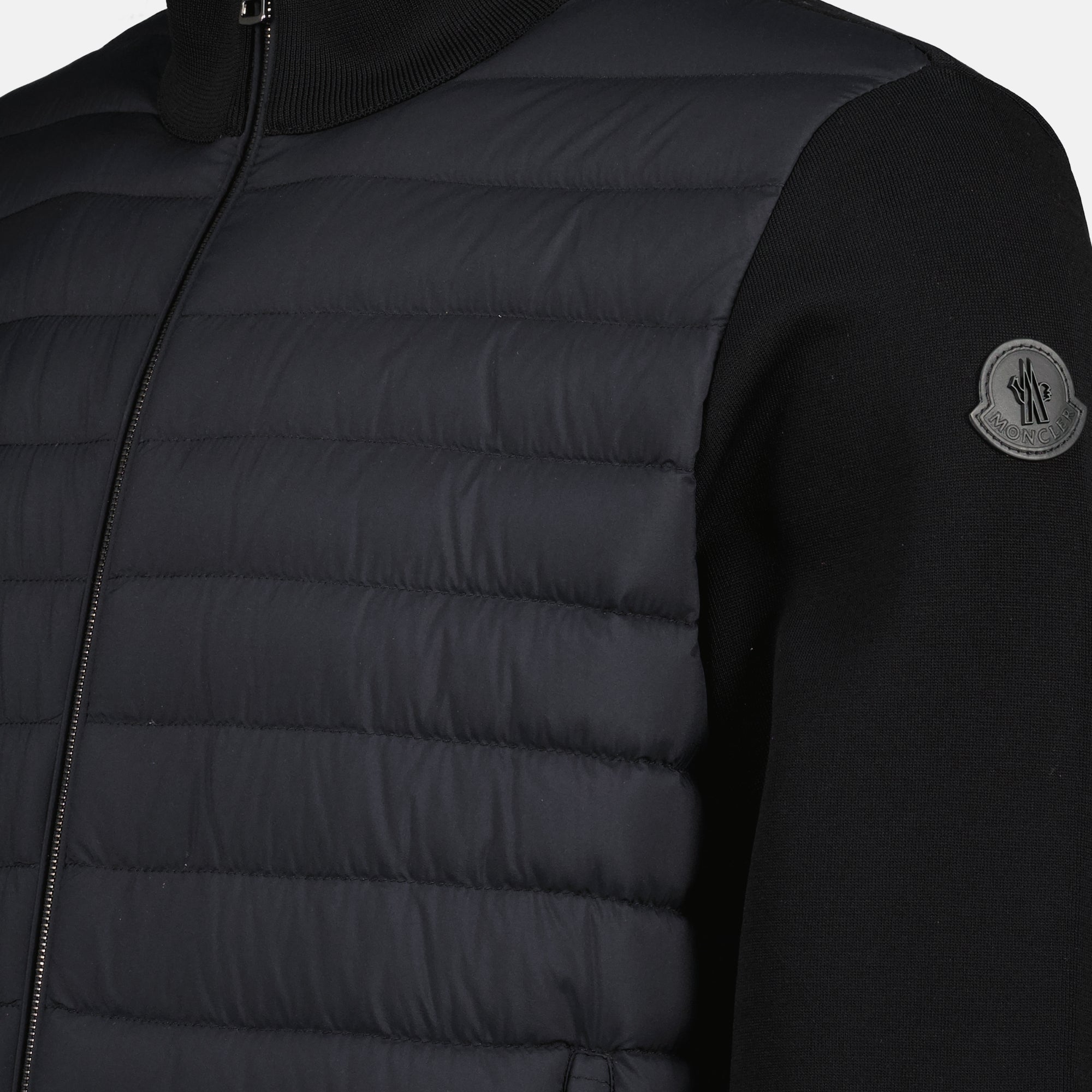 Image of Moncler Black Bi-Material Jacket by Moncler for Men - Season Spring-Summer 2026 - Detail View 1