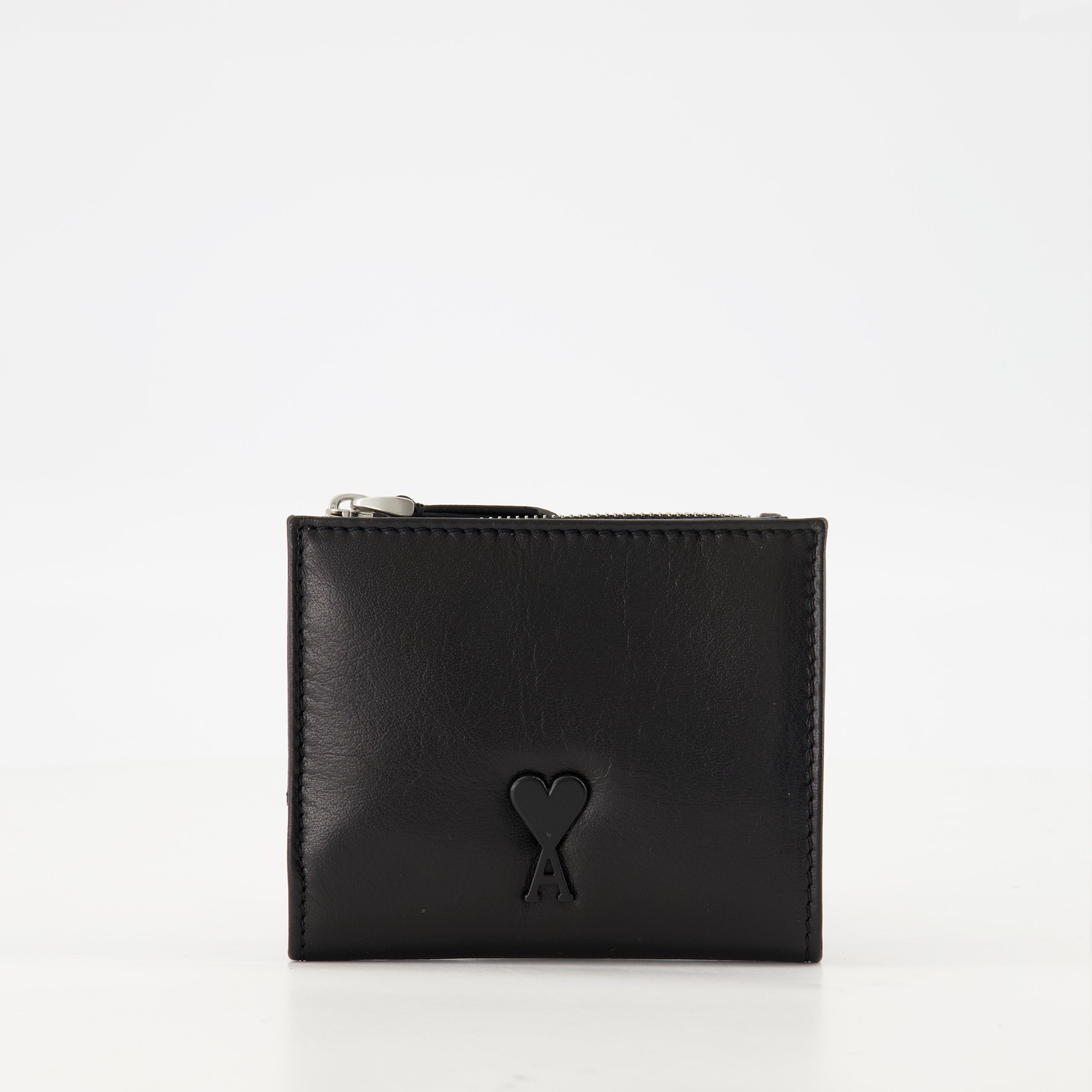black leather wallet, AMI Paris wallet, unisex wallet, elegant wallet, functional wallet