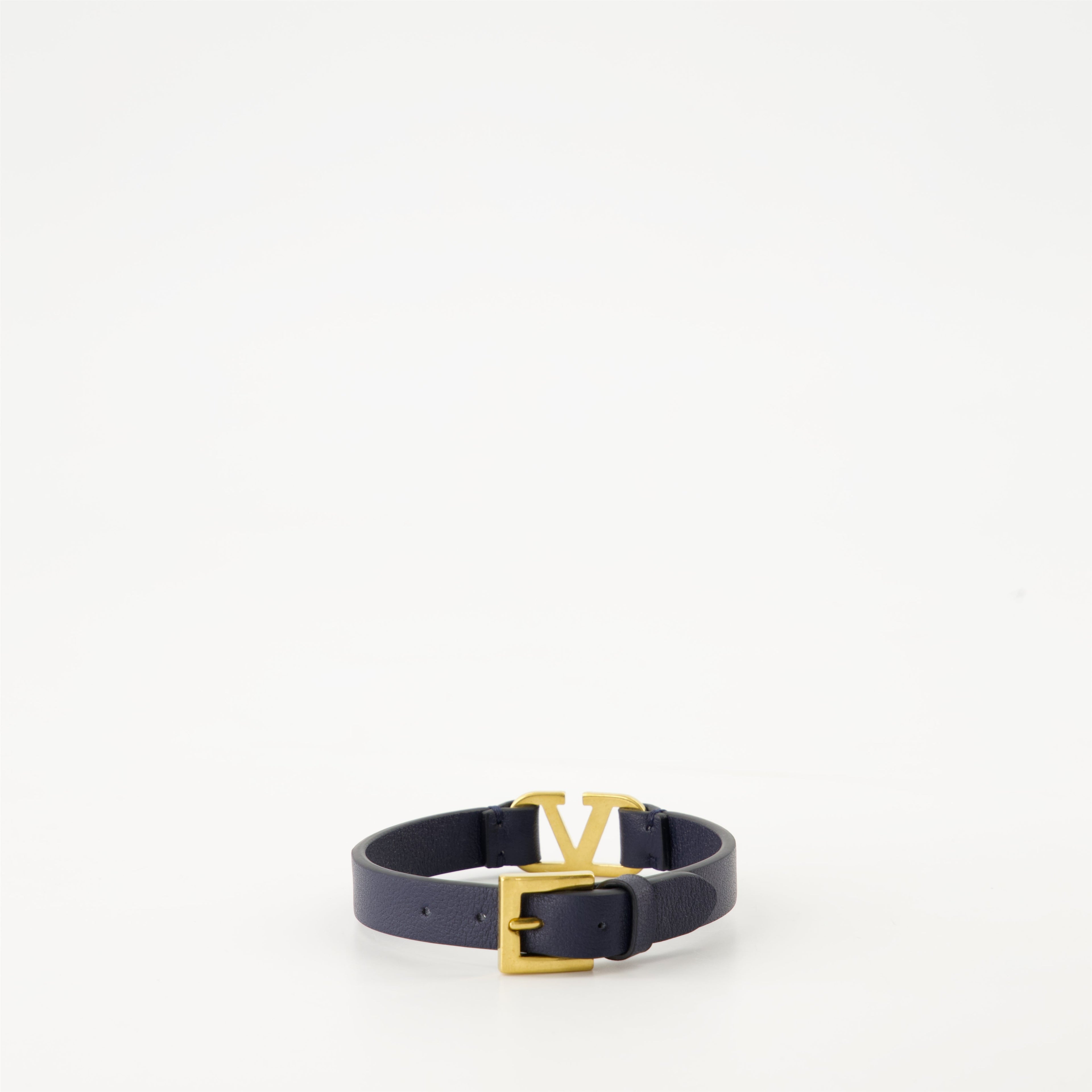 naval blue leather bracelet, Valentino Garavani VLogo, luxury accessory, refined men's bracelet, premium fashion bracelet