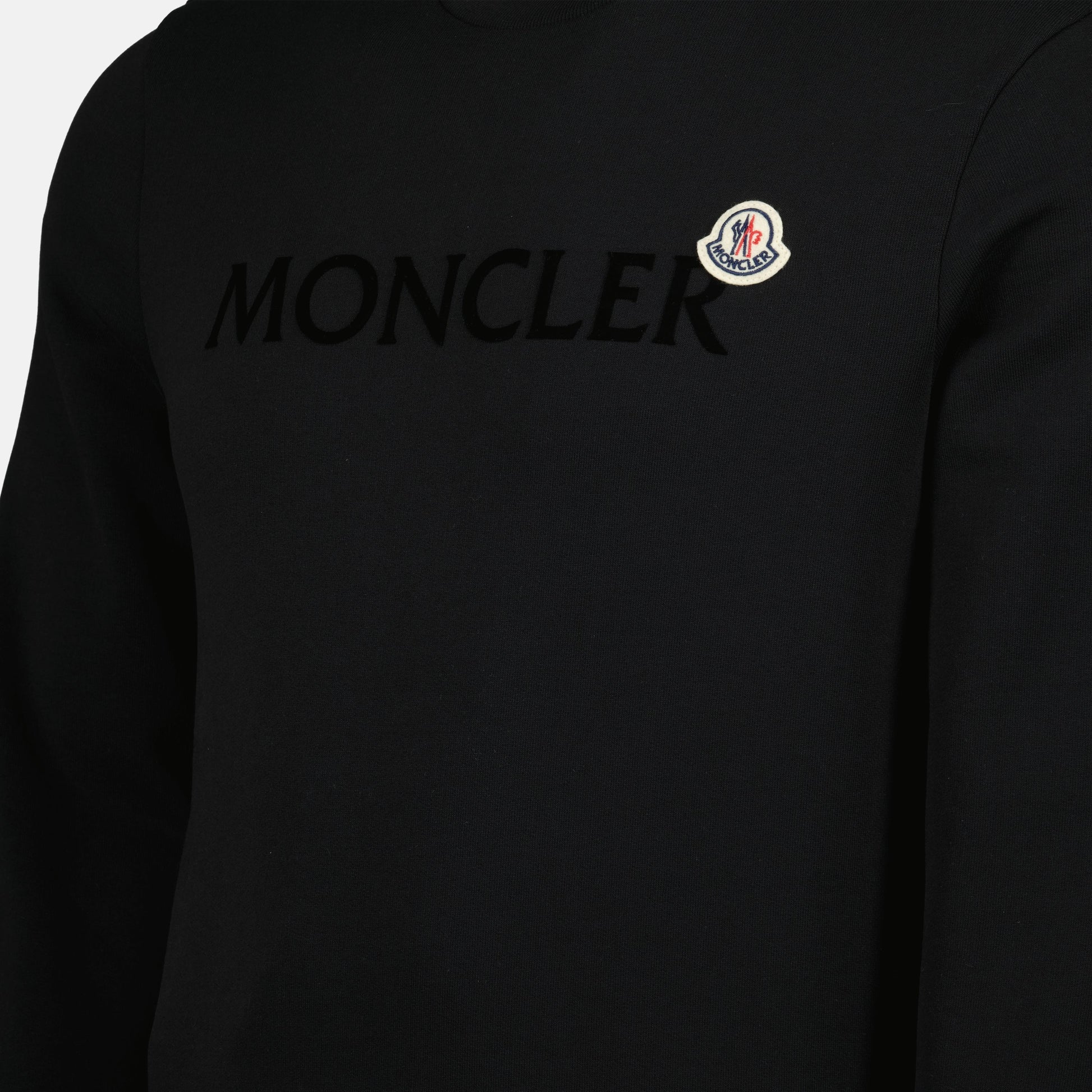 Moncler sweatshirt, black cotton sweatshirt, logo sweatshirt, crew neck sweatshirt, men's fashion sweatshirt