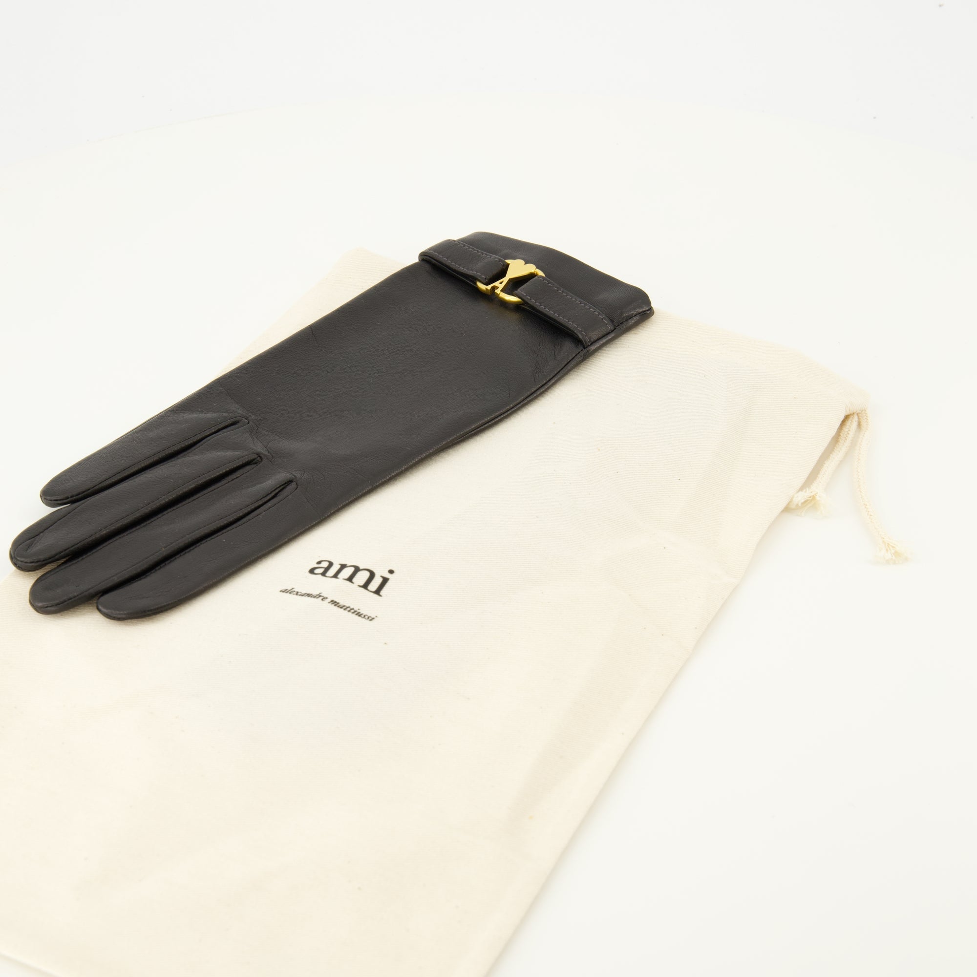 black leather gloves ami we in style ami paris women 15576655233404