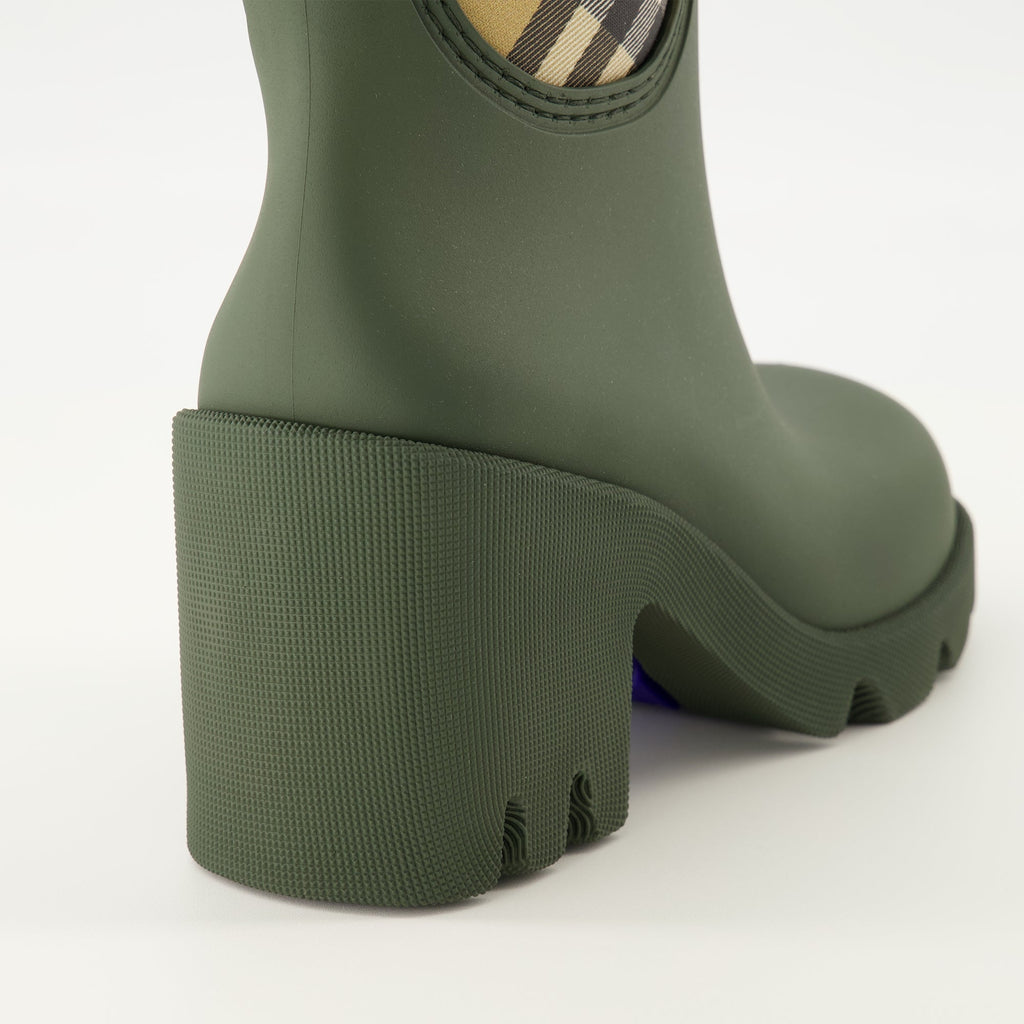 Burberry ankle boots, rubber boots, Marsh boots, green boots, fashion footwear