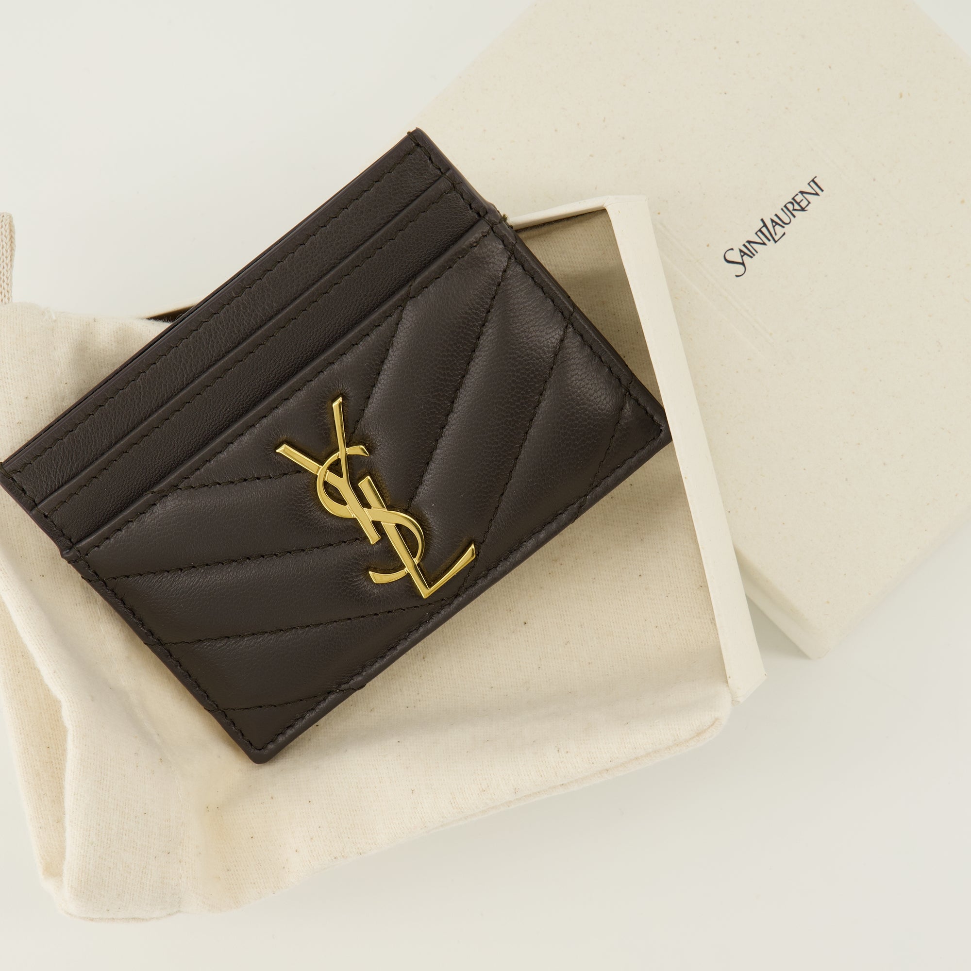 chevron wallet, dark leather wallet, YSL accessories, designer wallet, premium cardholder