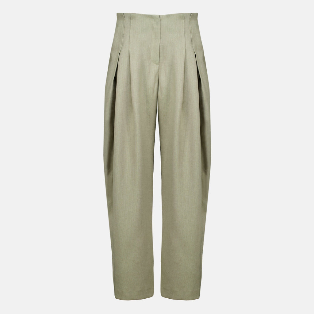 Kaki Wide Trousers with Pleats