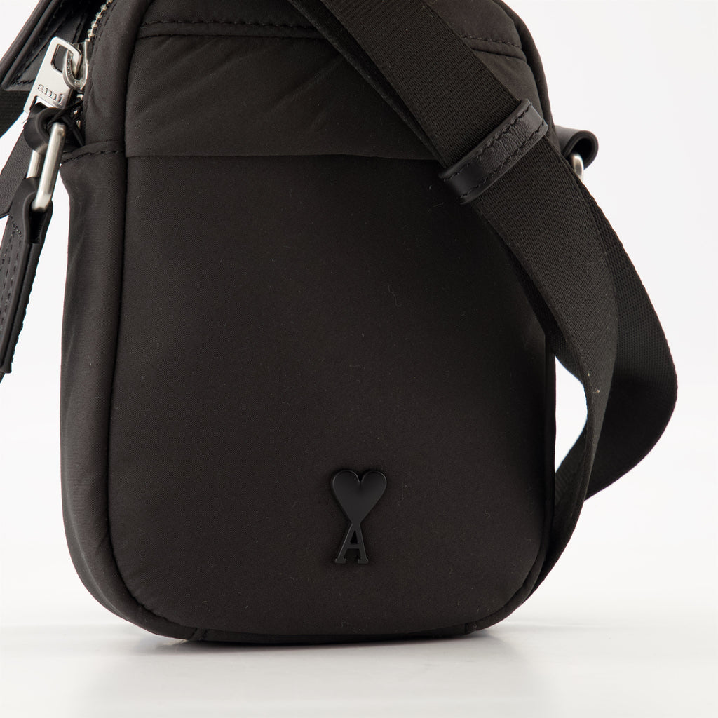 crossbody bag, Ami de Coeur, black nylon bag, unisex accessory, water-repellent bag