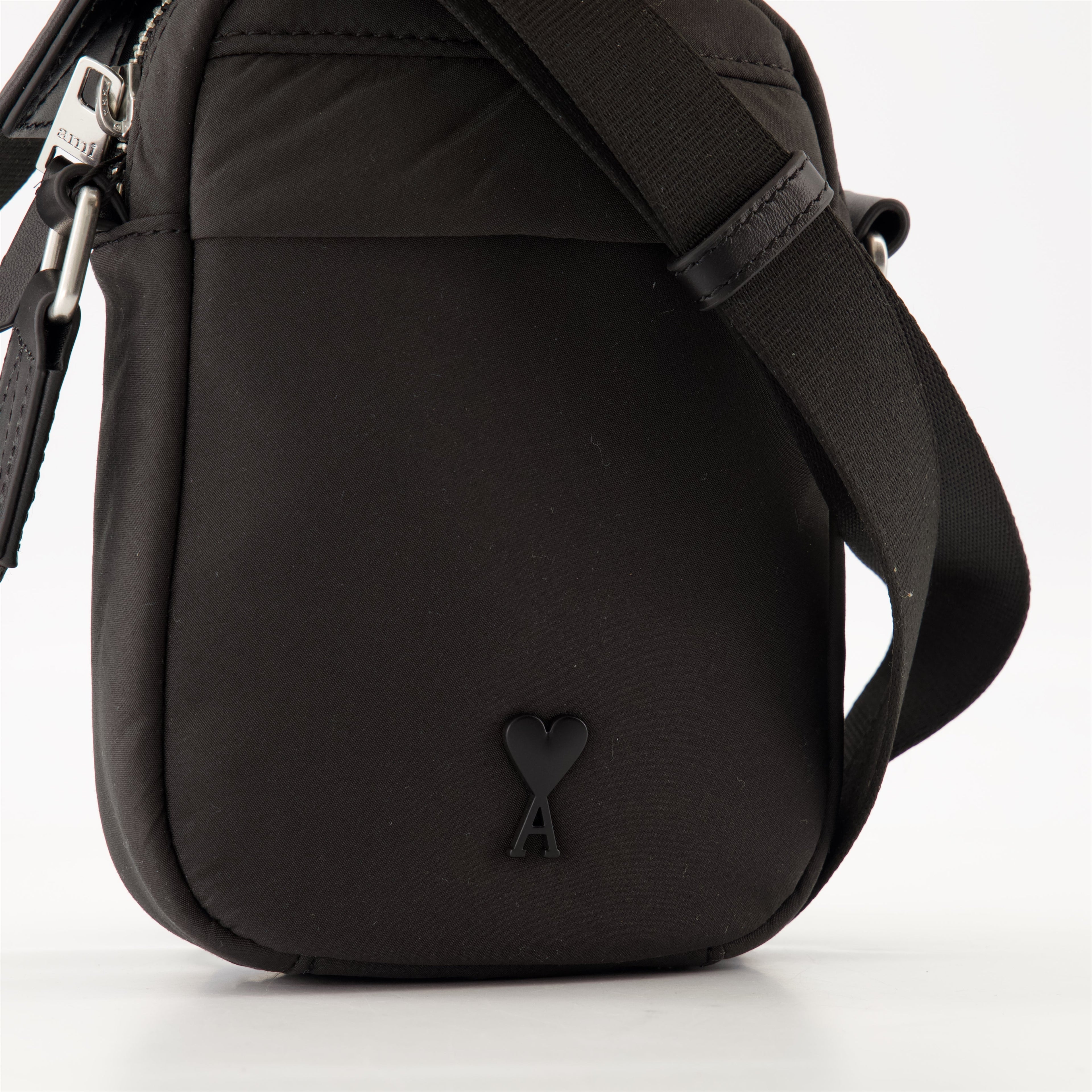crossbody bag, Ami de Coeur, black nylon bag, unisex accessory, water-repellent bag