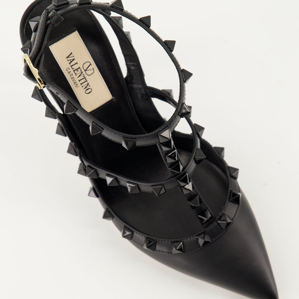 Black leather heels, Rockstud, Valentino Garavani, luxury footwear, boutique high-end
