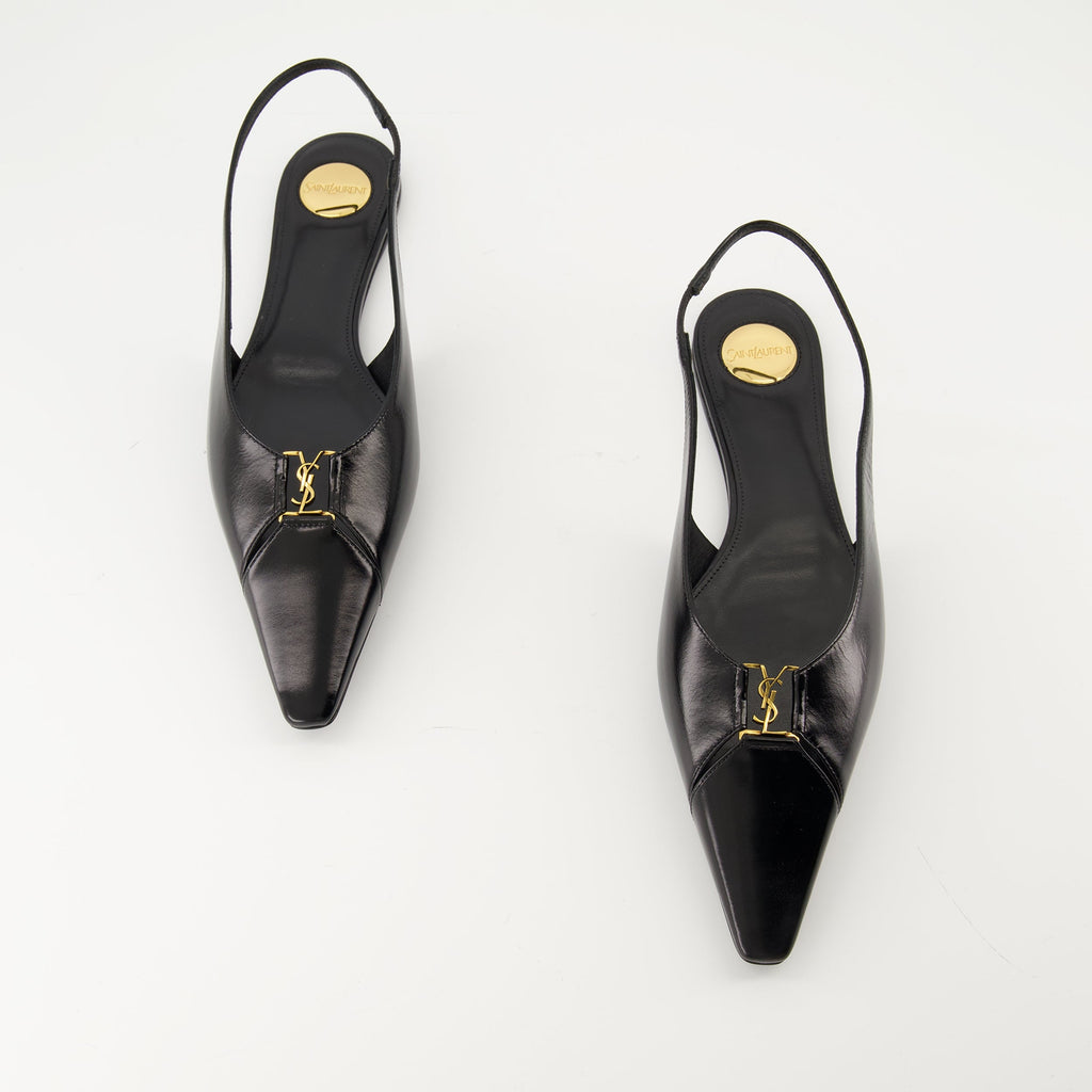 Babylone Slingbacks, Saint Laurent shoes, women's slingbacks, pointed toe shoes, black leather footwear