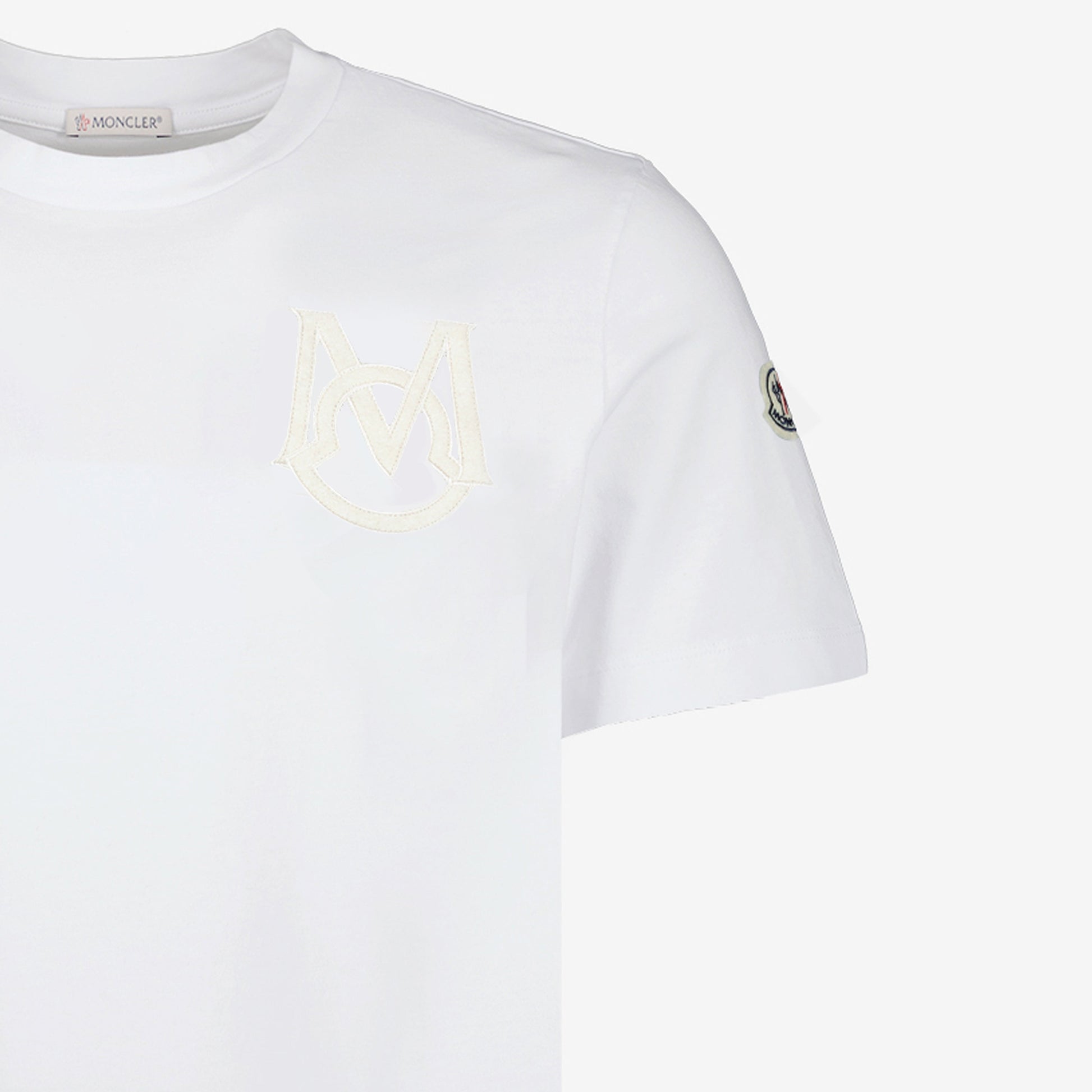 Moncler T-shirt, Logo T-shirt, White cotton T-shirt, Round neck T-shirt, Short sleeve T-shirt