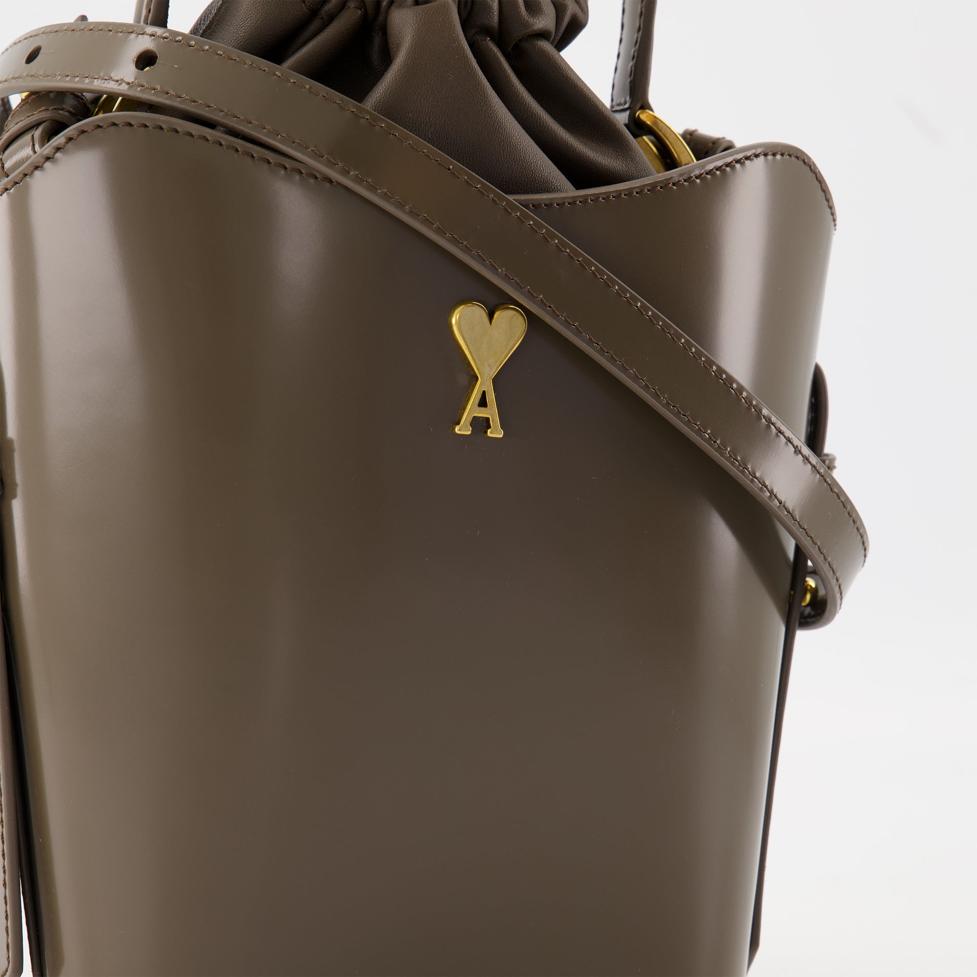 Ami Paris, Mini Bucket Bag, Brown Accessories, Calf Leather Bag, Autumn Winter Collection