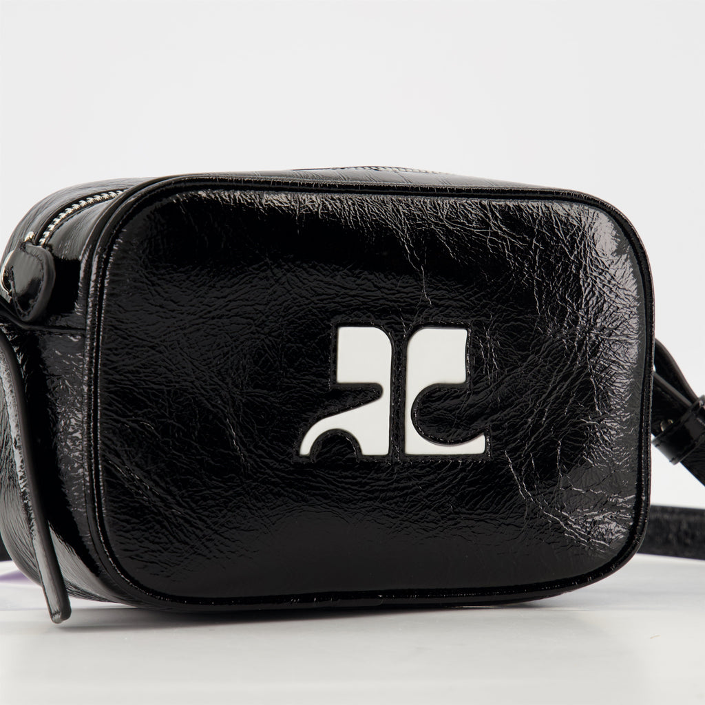 Courrèges bag, Camera bag, patent leather bag, stylish accessory, unisex bag