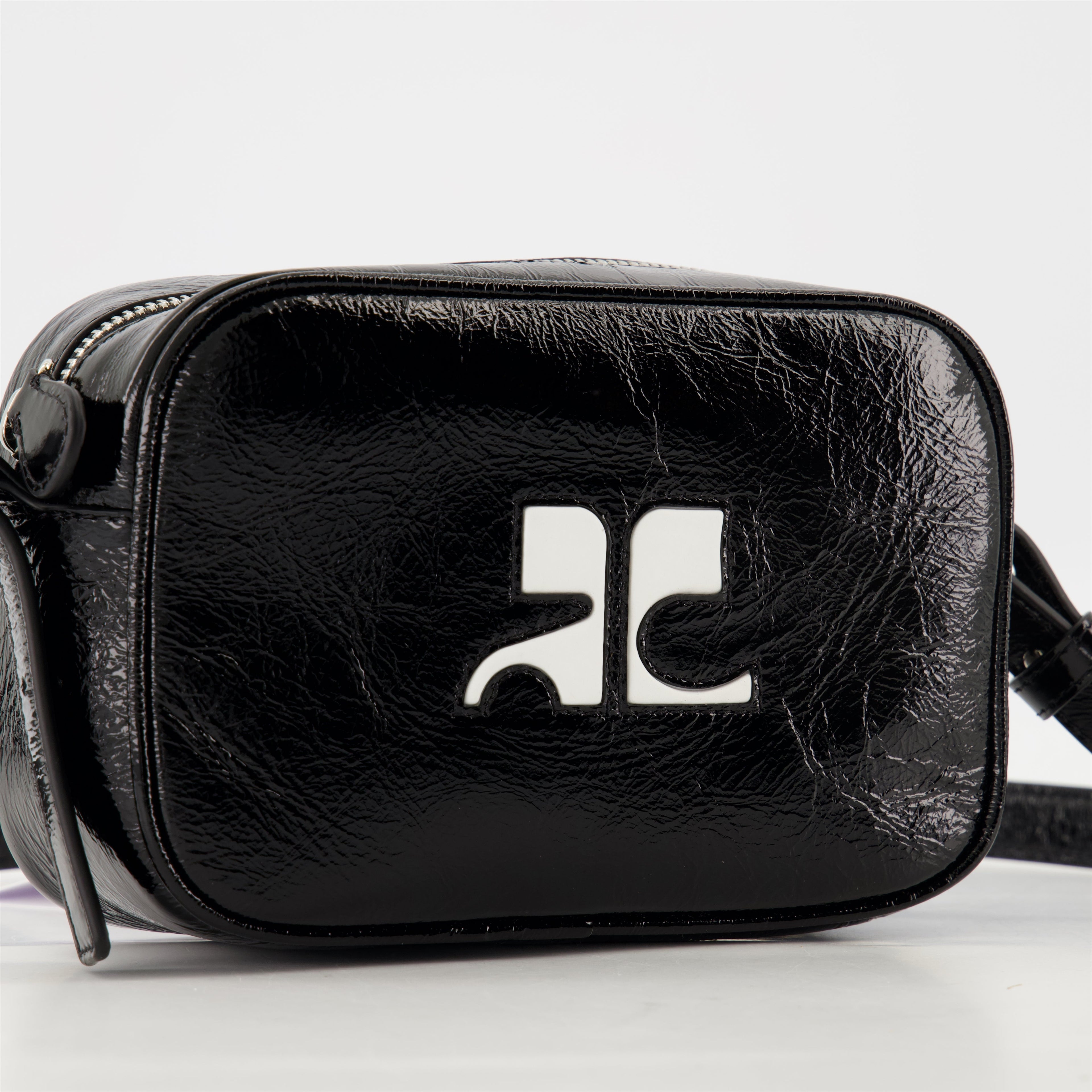 Courrèges bag, Camera bag, patent leather bag, stylish accessory, unisex bag
