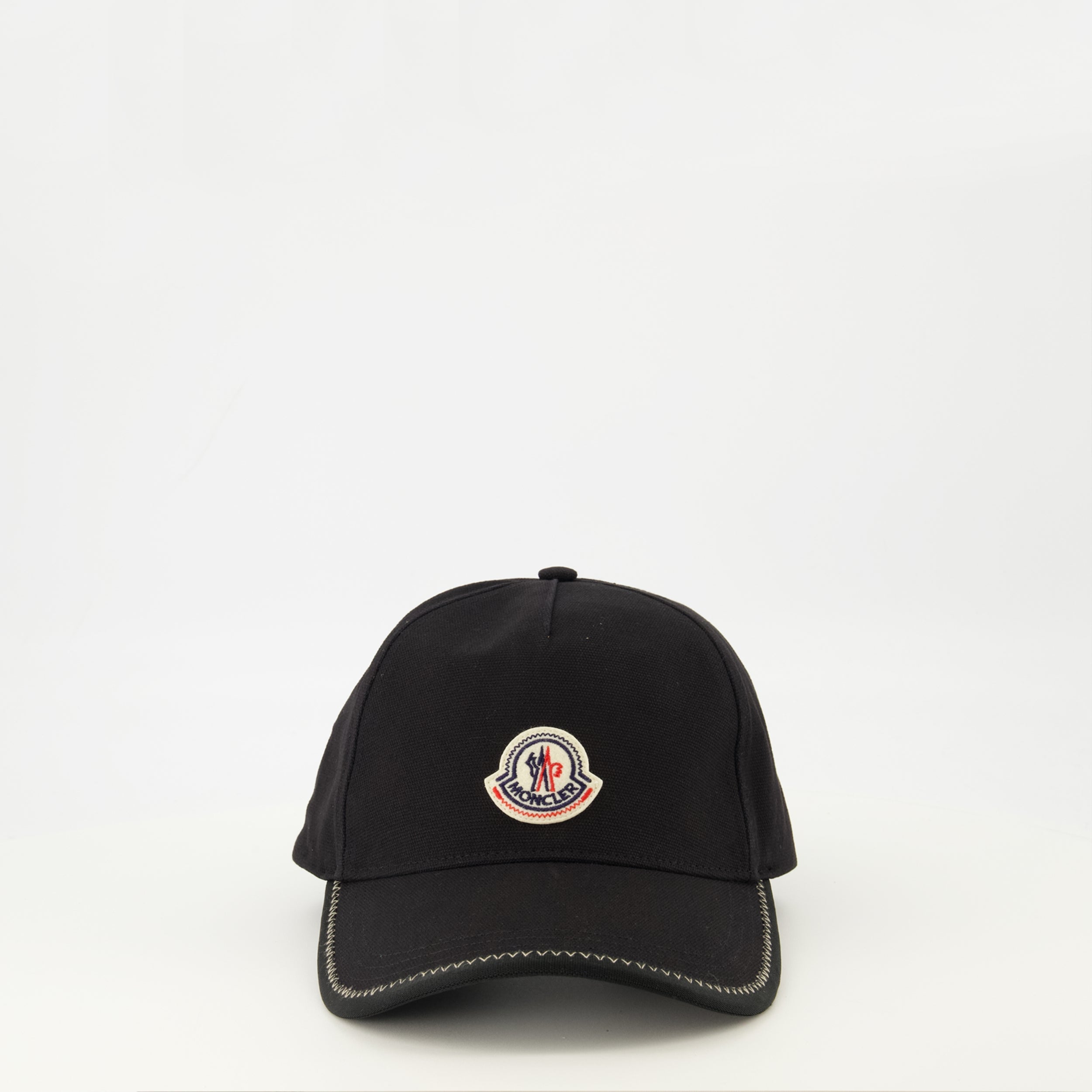 Image of Cap Black Logo Detail by Moncler for Men - Season Spring-Summer 2026 - Front View