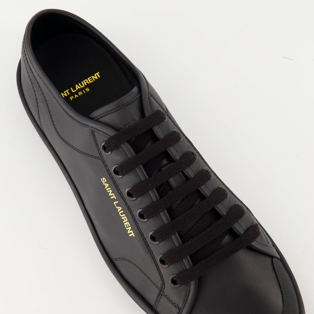 Saint Laurent sneakers, black gym sneakers, calfskin leather shoes, men's footwear, non-slip sneakers