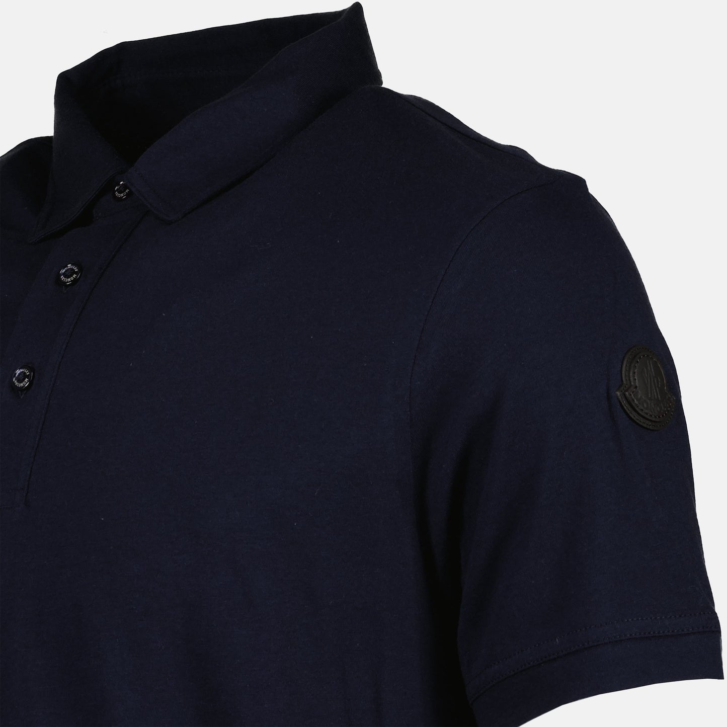 Moncler polo, navy blue polo, luxury polo shirt, cotton piqué polo, classic collar shirt